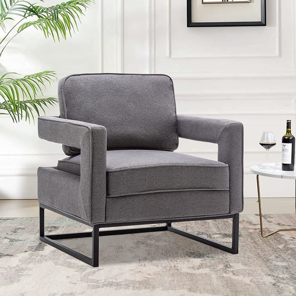 Andeworld Mid Century Modern Accent Chair - Grey Upholstered Armchair for Living Room, Bedroom, Apartment - Perfect for Reading, Lounging & Relaxing | Comfortable Seating Furniture for Home Office, Lounge Area & Small Spaces