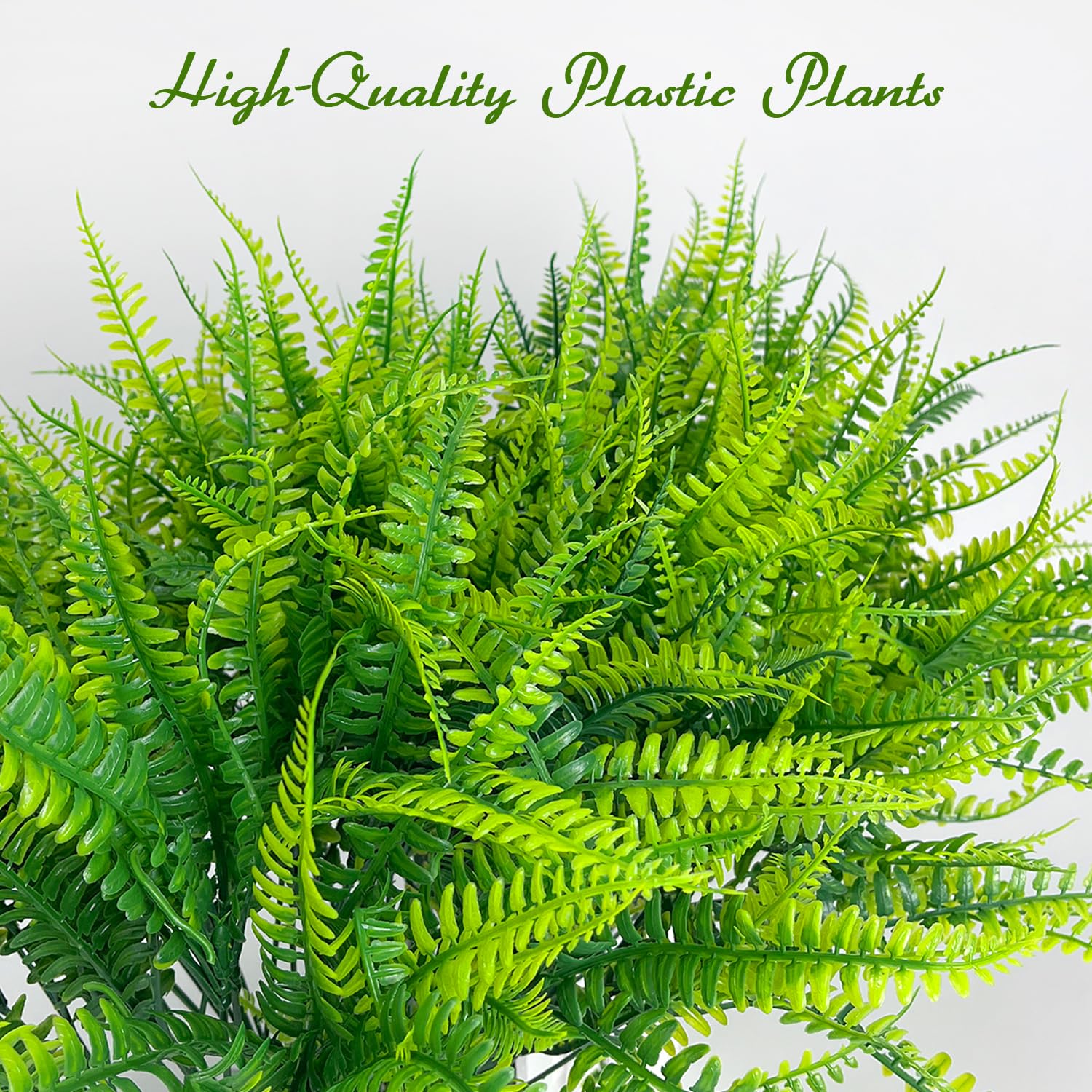 12 Bundles Artificial Boston Fern Plants - UV Resistant Faux Greenery for Outdoor Garden, Porch & Window Box Decor - No Fade Plastic Plants for Year-Round Beauty
