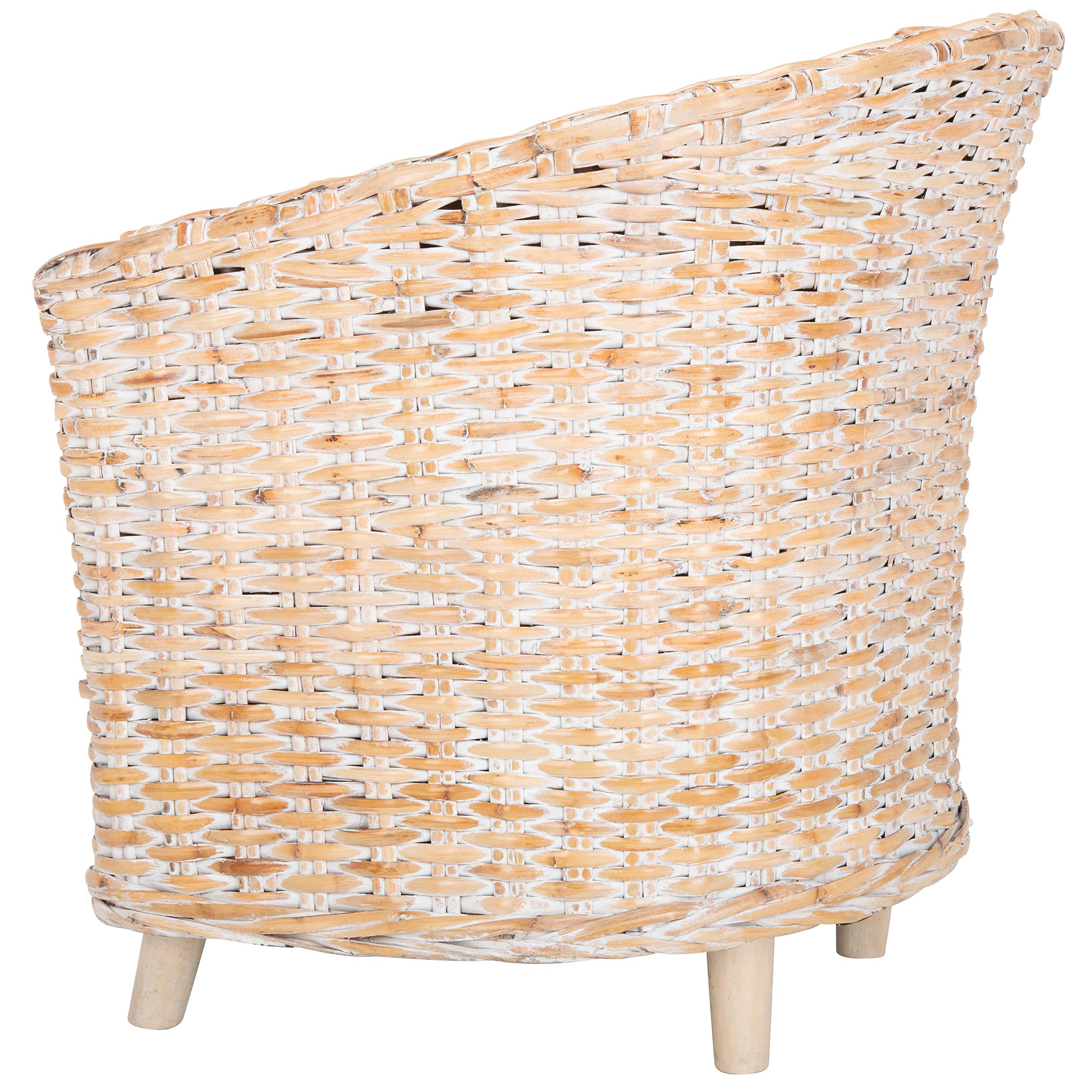 Safavieh Home Omni 18-inch Natural White Wash Rattan Barrel Chair - Stylish Woven Accent Chair for Living Room, Bedroom, or Patio Decor