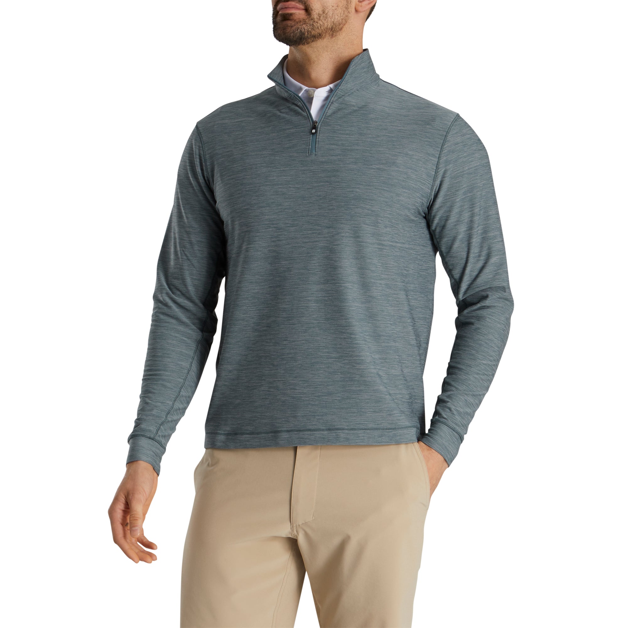 FootJoy Space Dye Brushed Back Jersey Heather Grey Men's Golf 1/4 Zip Pullover - Lightweight & Breathable Performance Top for Golfing & Casual Wear