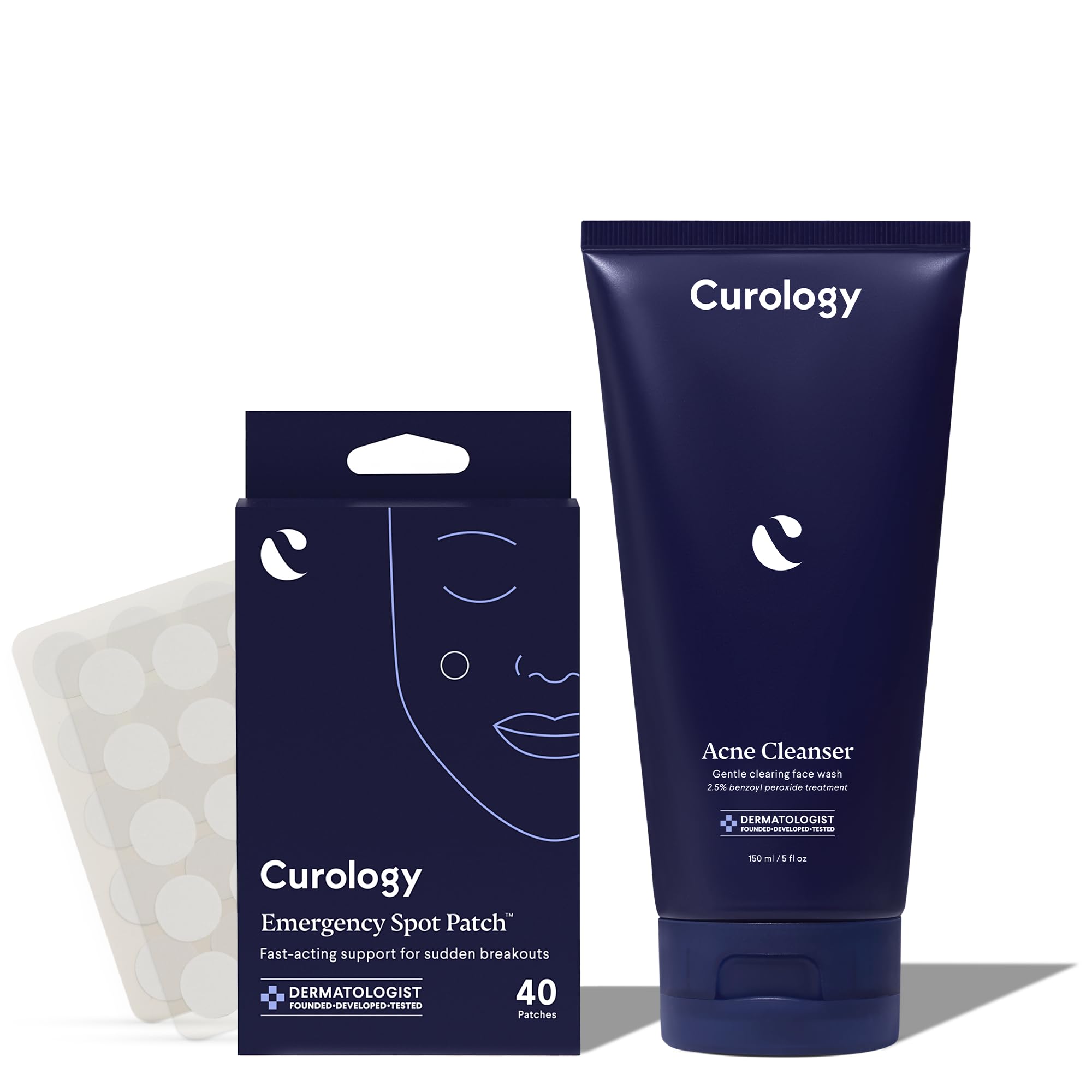Curology Acne Treatment Kit - 40 Spot Pimple Patches & 2.5% Benzoyl Peroxide Face Wash for Clear Skin | Fragrance-Free Skincare Set for Teens & Adults | Perfect for Daily Acne Care & Emergency Breakouts