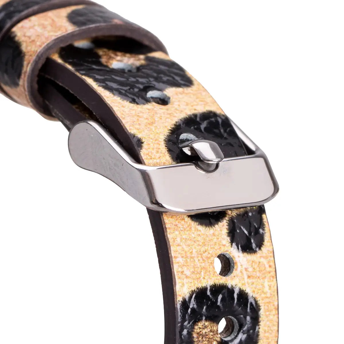 Leopard Print Genuine Leather Ultra Slim Apple Watch Band with Silver Rivets - Stylish & Durable Replacement Strap for Workouts, Office & Everyday Wear