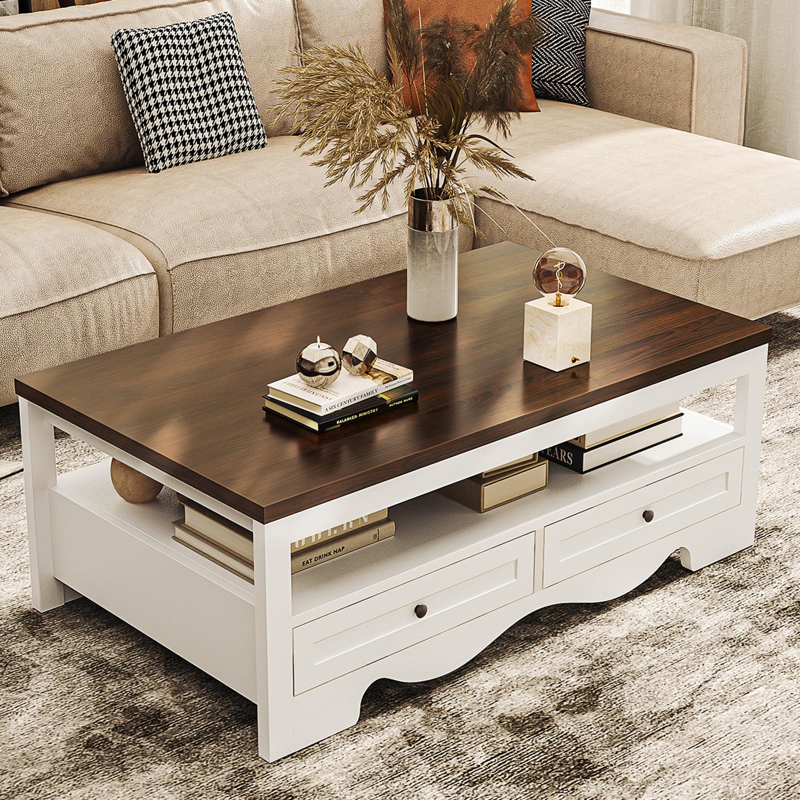 Farmhouse Coffee Table with Storage - 47.6