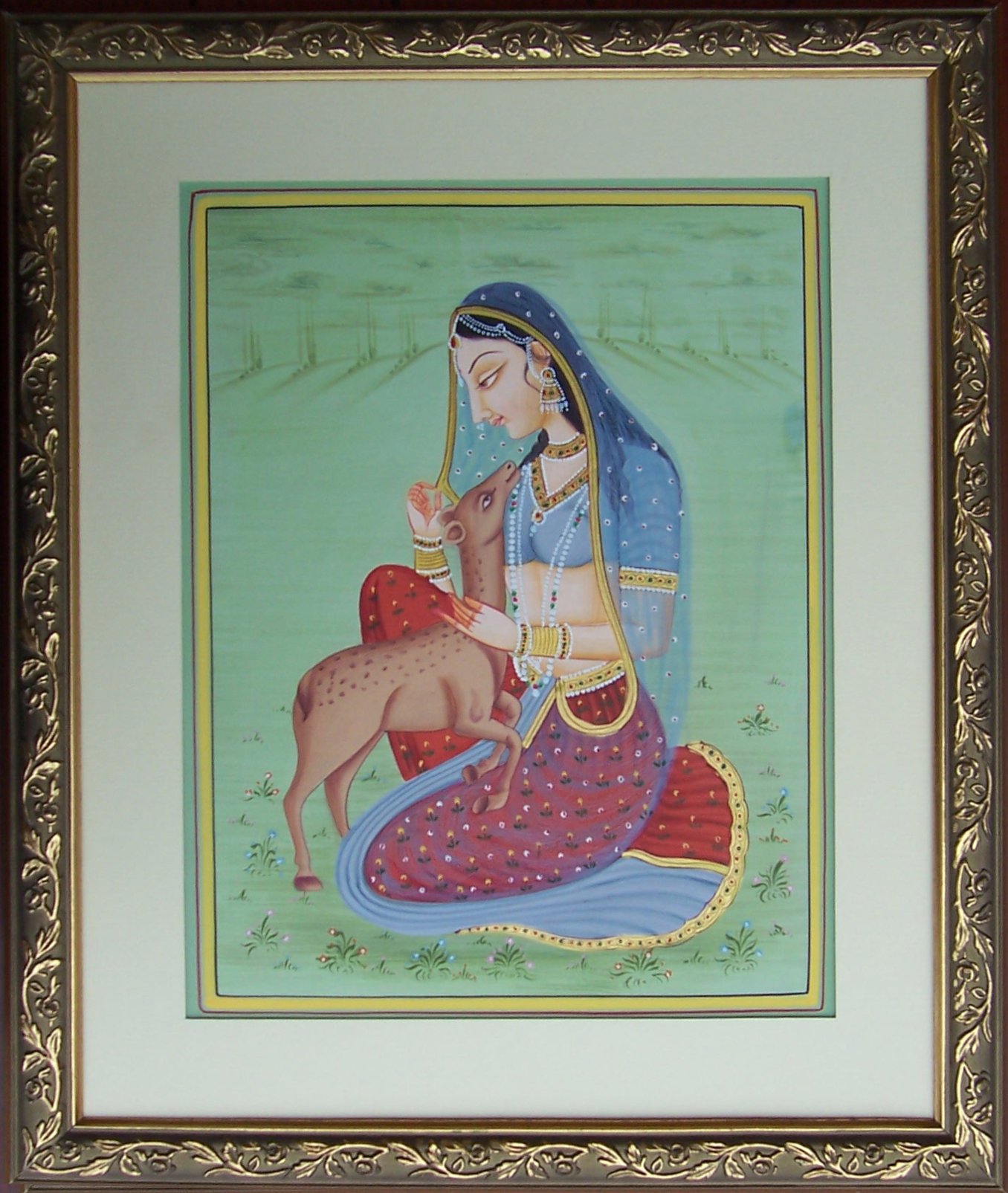 Handmade Deer & Lady Painting - Traditional Ragini Art on Premium Paper | Perfect for Home Decor, Wall Art & Gift Giving