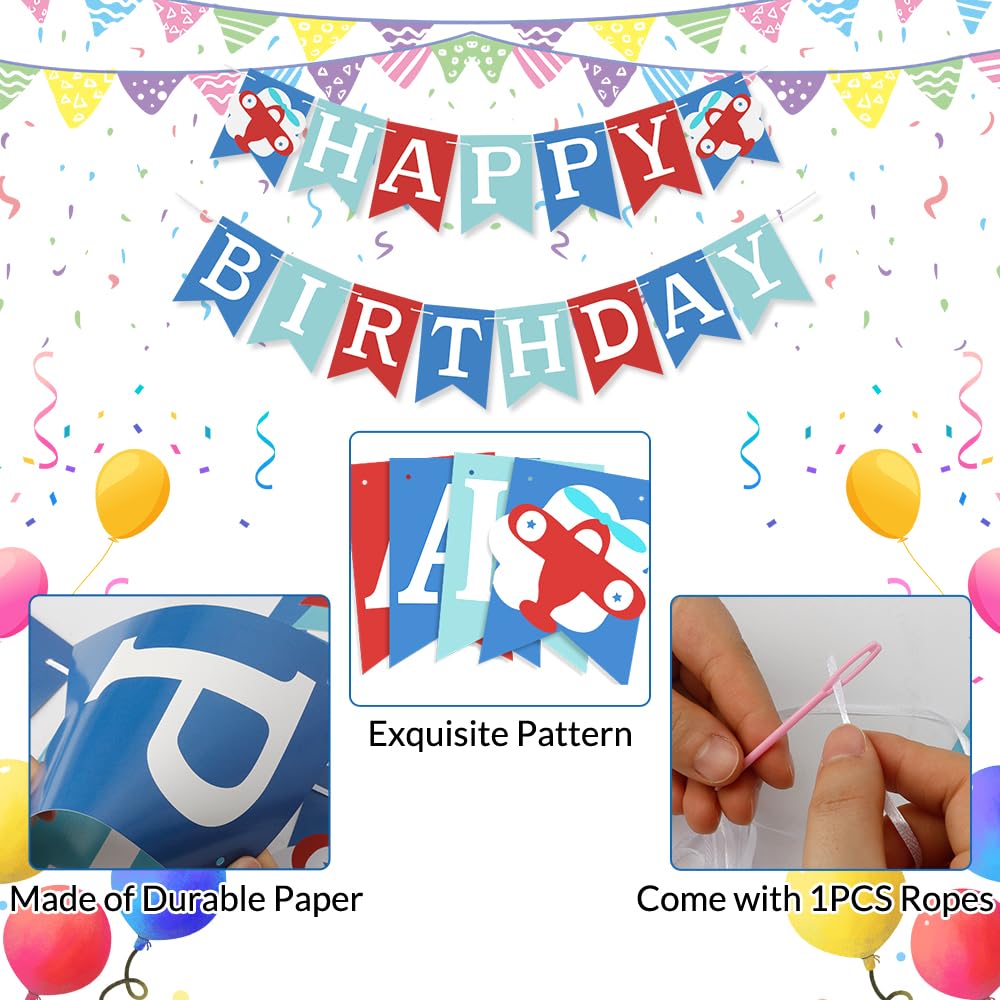 Blue & Red Happy Birthday Banner - Airplane Themed Party Decorations for Boys, Girls & Baby Showers | Perfect for Birthday Parties, Baby Showers & Aviation Celebrations