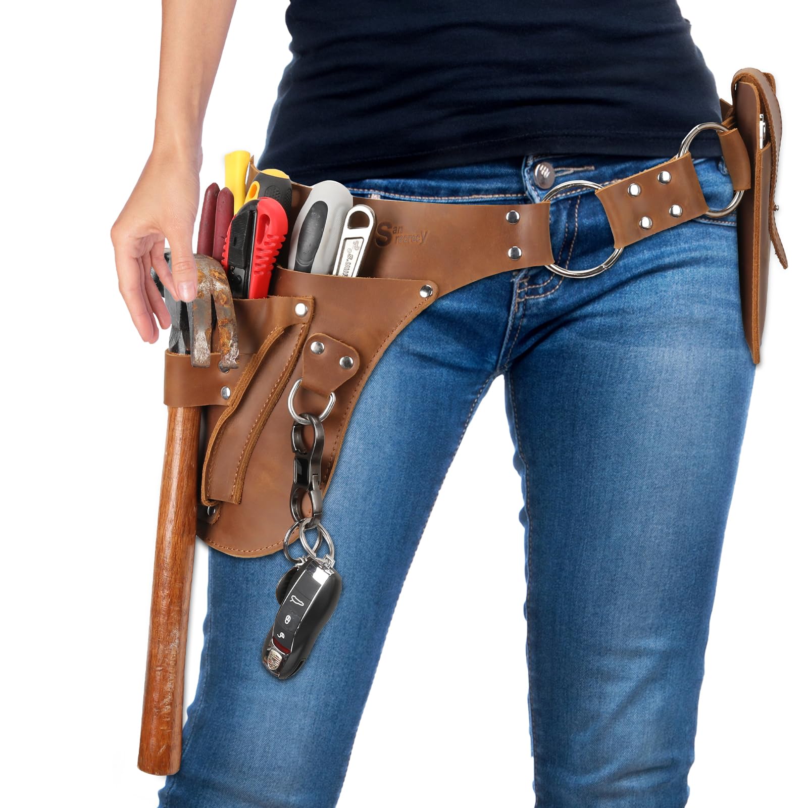 Premium Handmade Full Grain Leather Tool Belt for Women & Men - Durable Waist Pouch for Gardeners, Farmers, Electricians & Carpenters - Perfect for Construction Work, DIY Projects & Outdoor Gardening