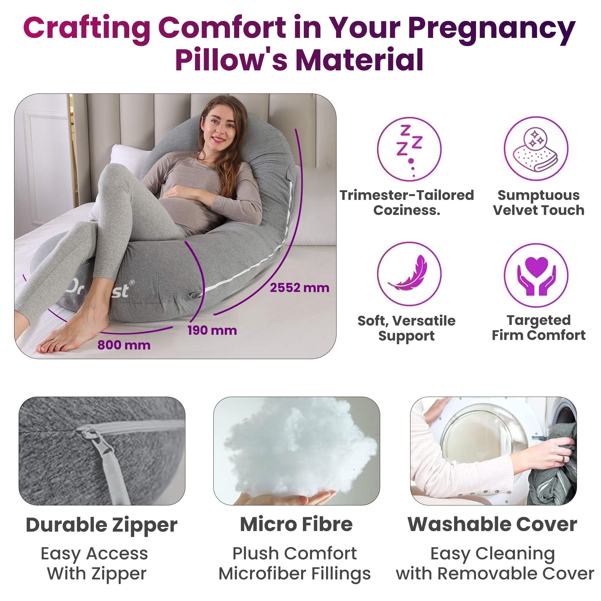 Dr Trust C-Shaped Full Body Pillow - Premium Maternity & Pregnancy Support Pillow for Side Sleepers, Back Pain Relief & Comfortable Sleeping - Perfect for Pregnancy, Nursing & Relaxation at Home