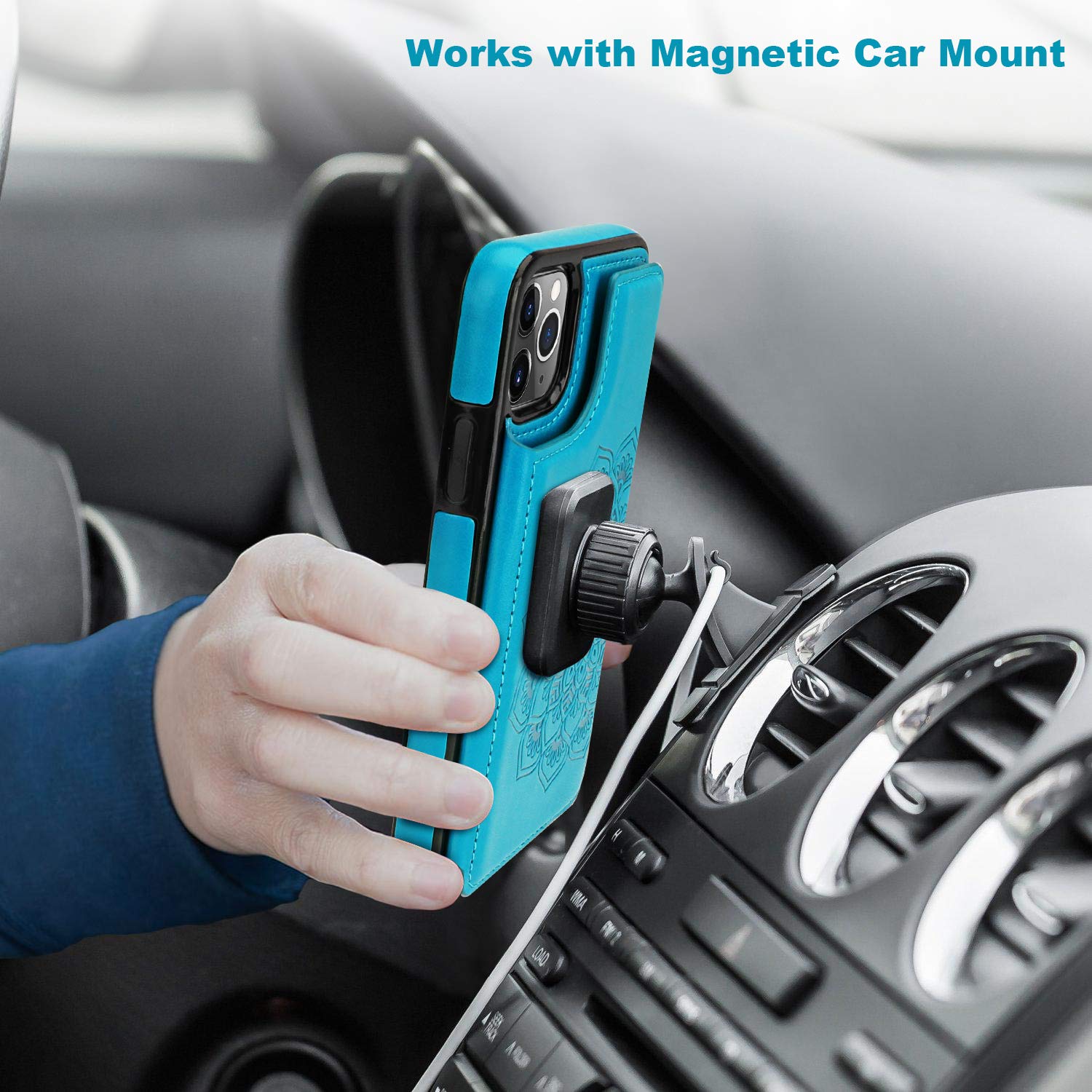 Premium PU Leather iPhone 11 Pro Max Case with Card Holder & Magnetic Closure - Embossed Mandala Design, Shockproof Protective Wallet Cover for iPhone 11 Pro Max 6.5