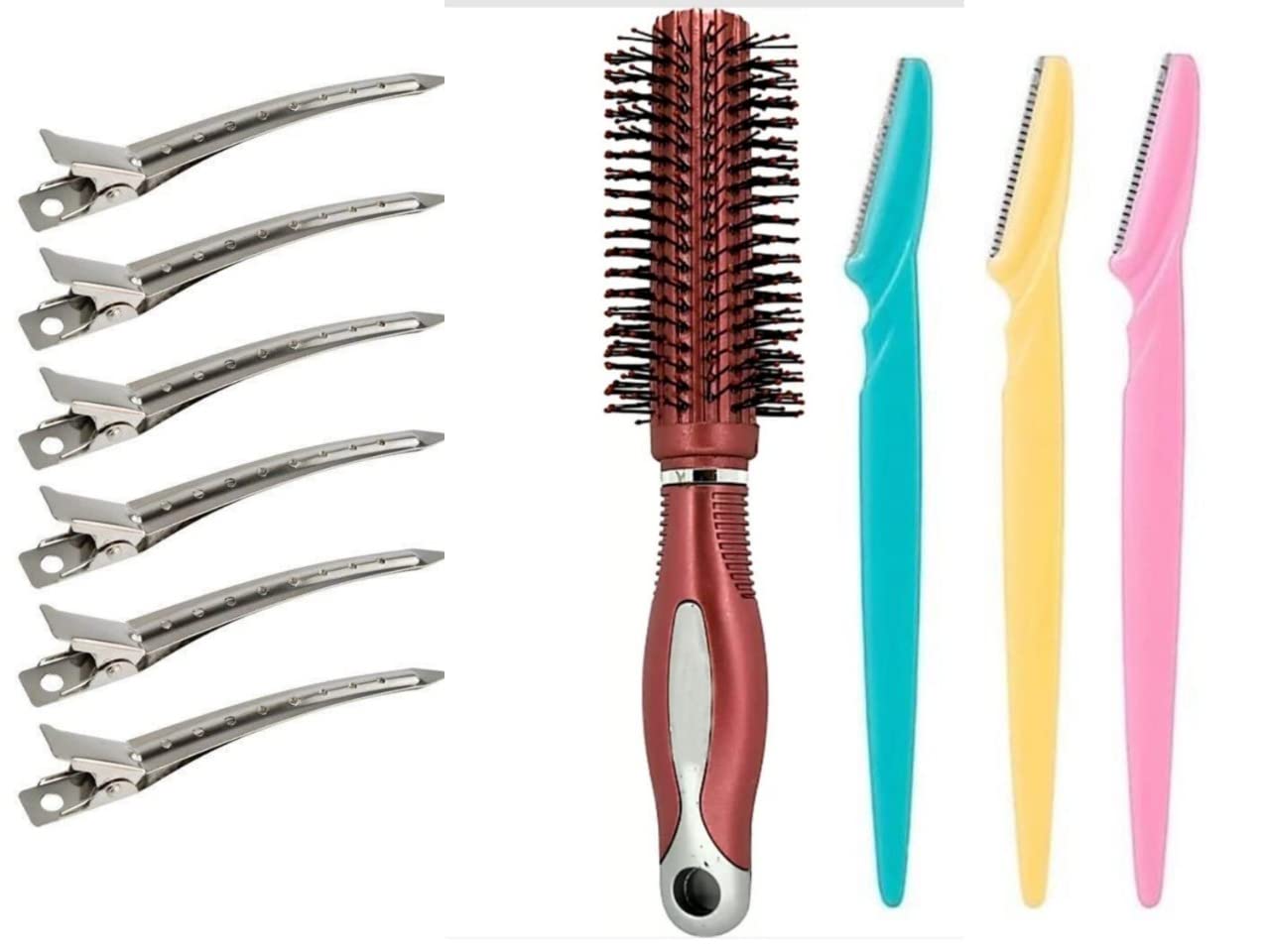 Premium Hair Cutting Kit - 6 Hair Clips, Face & Eyebrow Razor, Hair Roller for Salon & Home Use