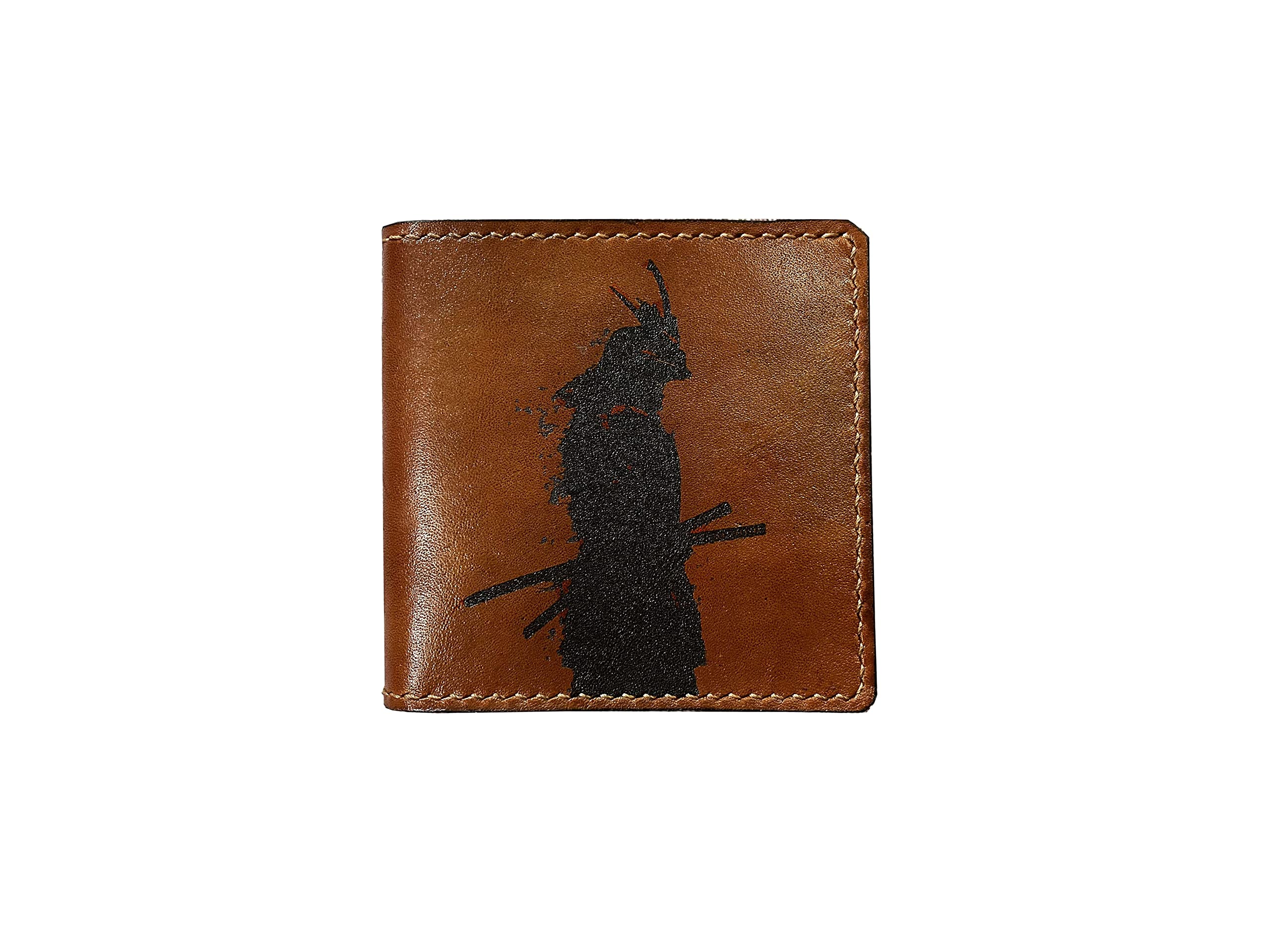 Samurai Shadow Warrior Minimalist Genuine Leather Wallet for Men - Engraved Card Holder & ID Wallet - Perfect for Everyday Carry, Travel, and Gifts