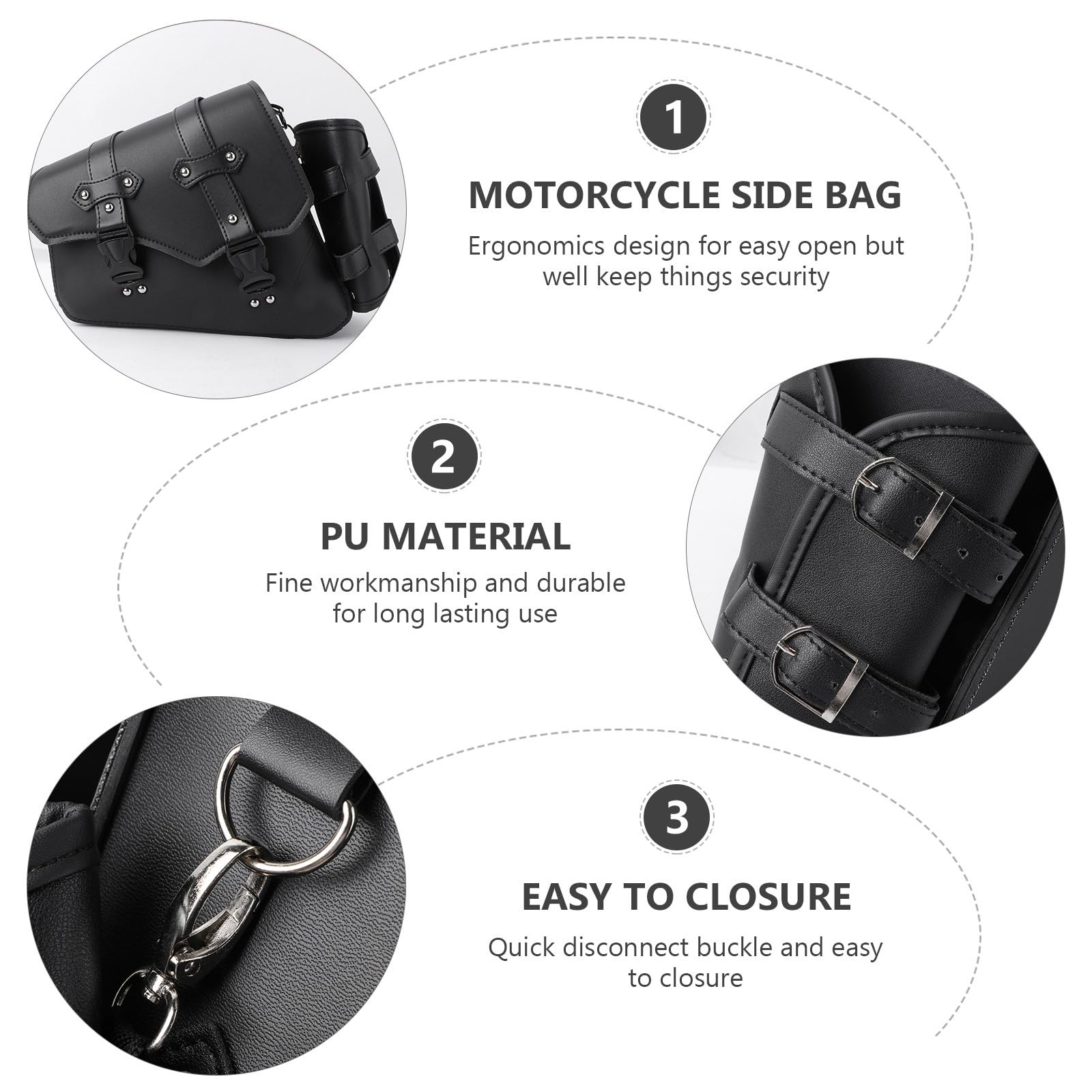 Garneck Motorcycle Swingarm Bag with Metal Buckle - Left Side Quick Release Black Storage Pouch for Harley Sportster, Night Rod & Shadow - Perfect for Road Trips & Daily Commuting
