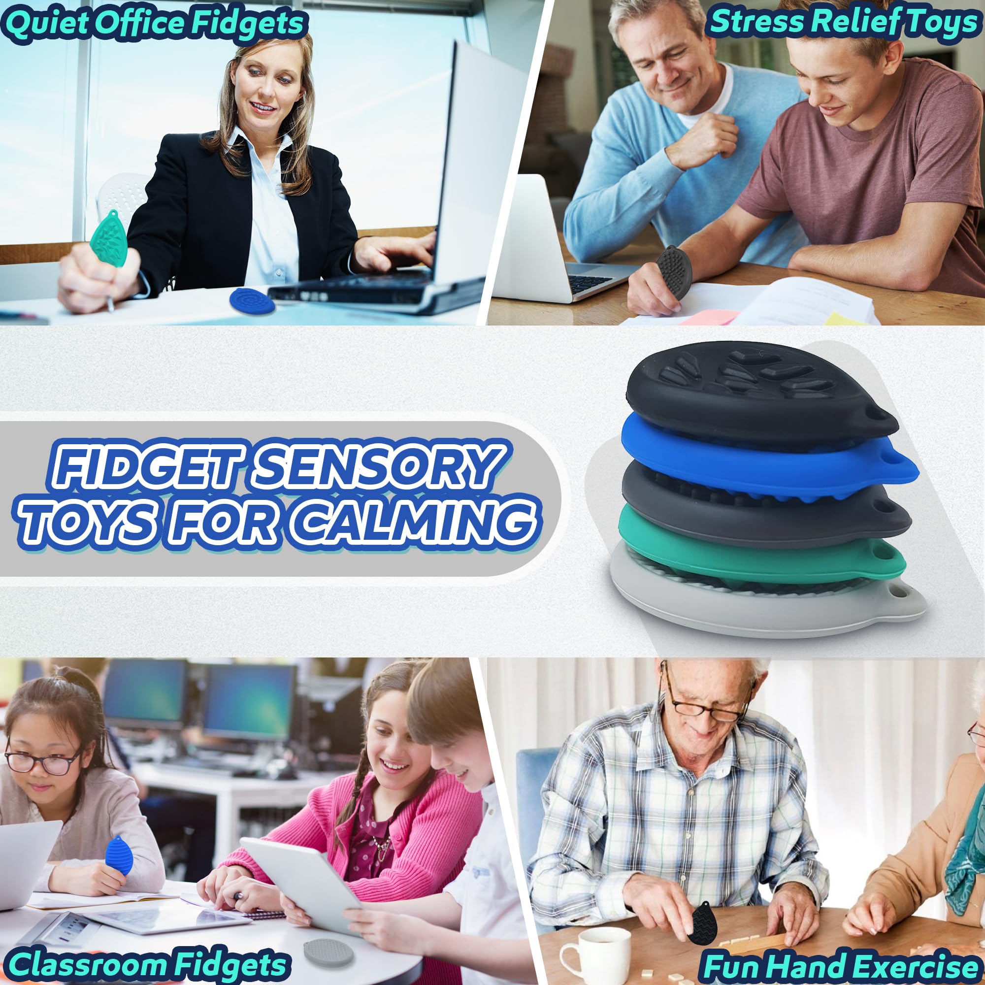 **6-Pack Textured Silicone Fidget Stones for Adults & Kids - Stress Relief Toys for Anxiety, ADHD, Autism - Christmas Stocking Stuffers & Sensory Gifts - Perfect for Home, Office, and Travel Use**