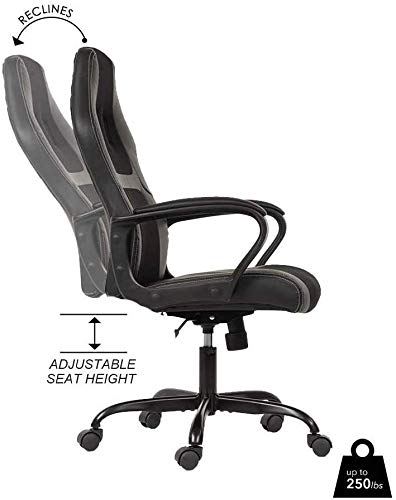 Ergonomic Gaming Chair with PU Leather - Heavy Duty Racing Style Office Chair for PC & Video Gaming, Home & Office Use - Black - Perfect for Long Gaming Sessions & Work Comfort