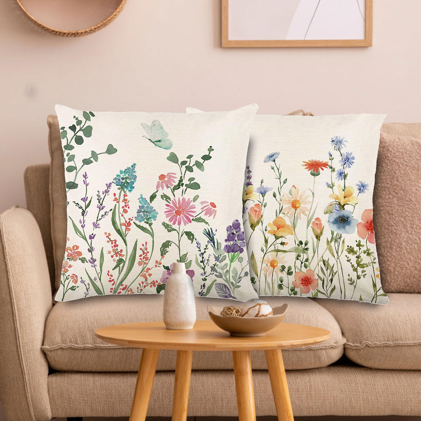 ONFAON Spring Pillow Covers 18x18 Inch - Farmhouse Linen Cushion Cases for Outdoor & Indoor Decor | Seasonal Home Accents for Sofa, Porch, Garden & Living Room