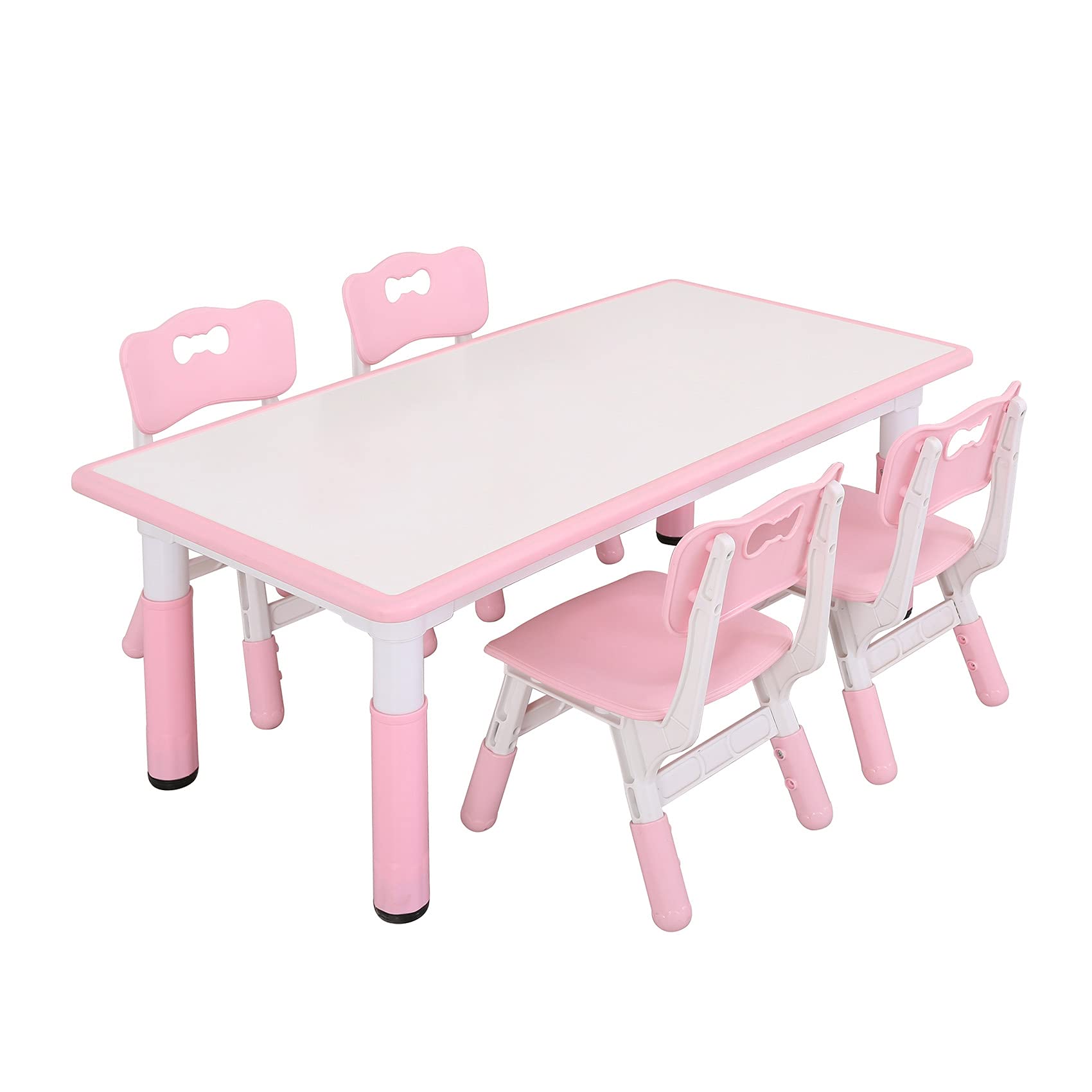 UNICOO Adjustable Kids Study Table and Chairs Set - 5 Piece Plastic Children's Art Desk with 4 Seats, Multi-Activity Learning Table for Toddlers (BY-120-WP) - Perfect for Homeschooling, Drawing, Crafts & Playroom Activities