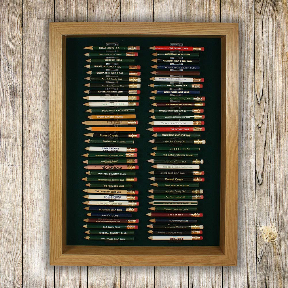 Eureka Golf Pencil Display Case - Holds 64 Round or Hexagonal Golf Pencils - Premium Oak Finish - Made in USA - Perfect for Golf Pro Shops, Tournaments & Collectors