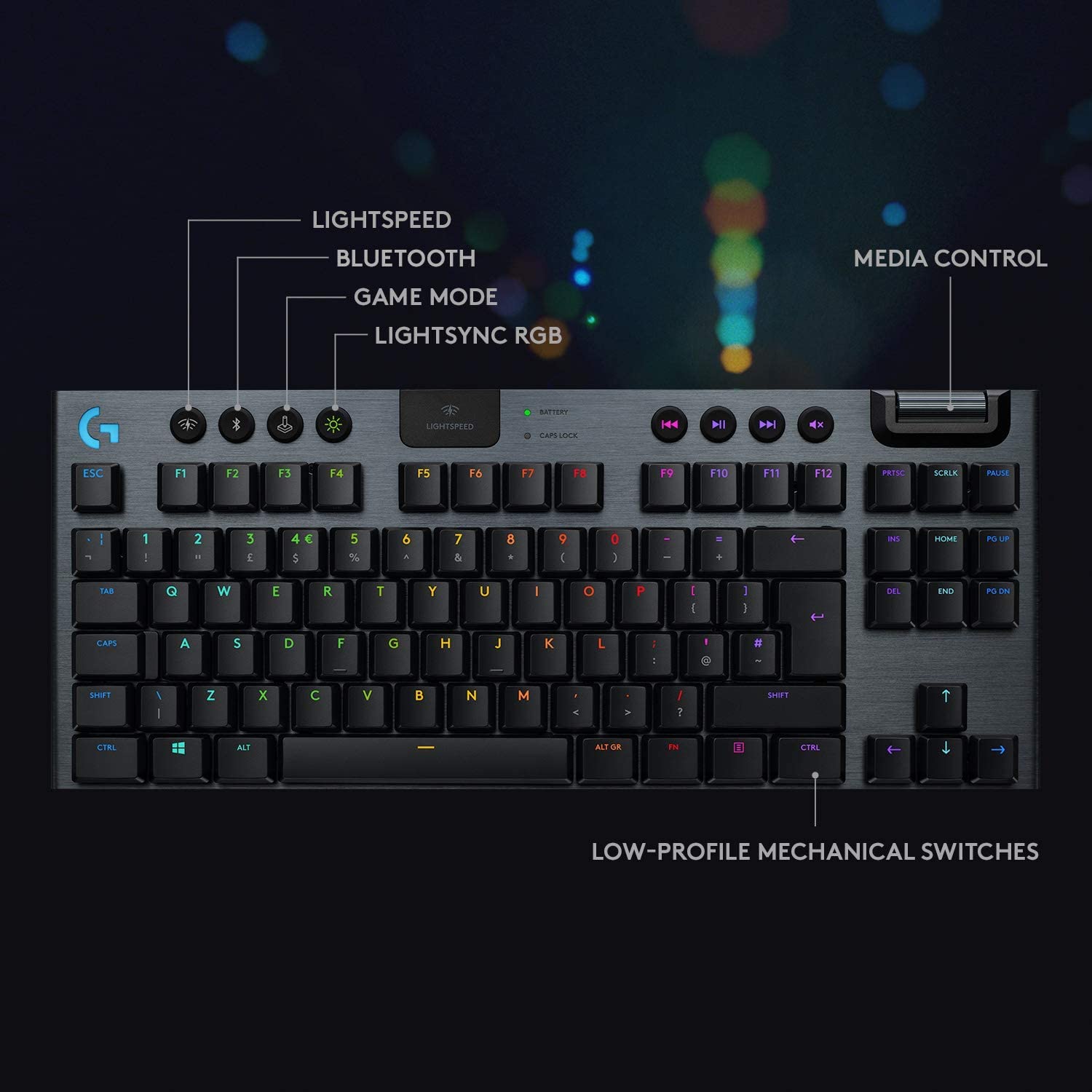 Logitech G915 TKL Wireless Mechanical Gaming Keyboard - Tenkeyless Design, Low Profile Switches, LIGHTSYNC RGB Backlighting, Bluetooth & Lightspeed Wireless - Tactile (Renewed) for PC/Mac Gaming & Office Work