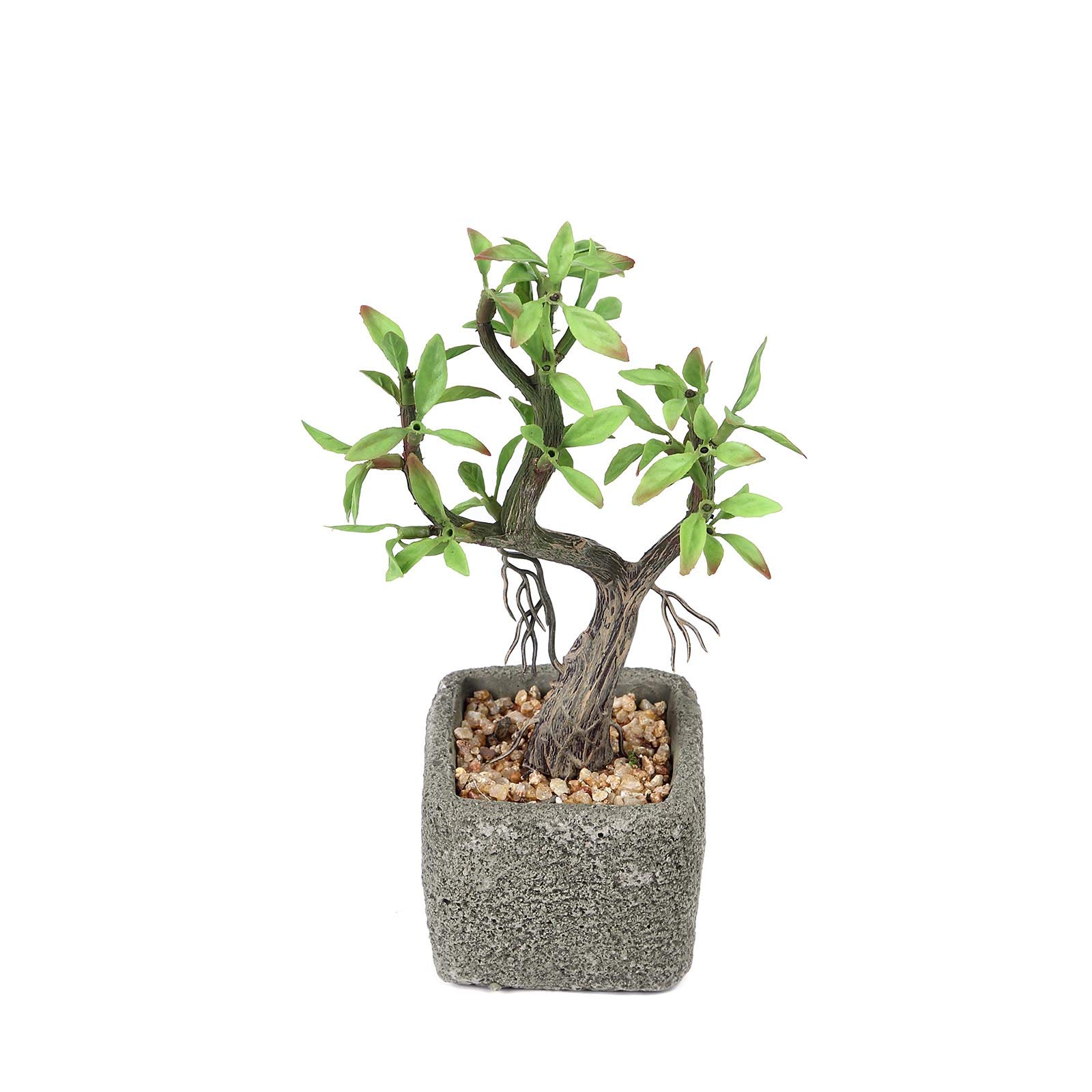 9-Inch Tall Brown Concrete Planter Pot with Green Artificial Mini Willow Tree - Modern Home & Wedding Decor for Indoor/Outdoor, Office, Garden, and Party Decorations