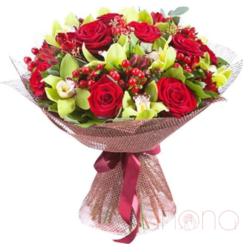 Exotic Orchids and Roses Bouquet - Fresh Cut Flowers for Weddings, Anniversaries & Home Decor | Perfect Gift for Valentine's Day, Mother's Day & Special Occasions