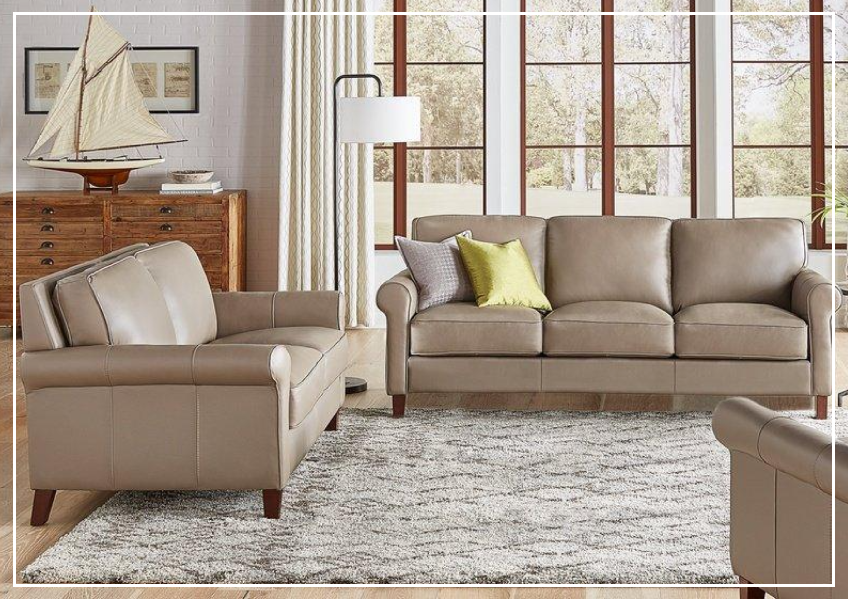 Premium Hydeline Laguna Taupe Brown Leather 3-Seater Sofa with Rolled Arms - Luxurious Living Room Furniture for Home & Office