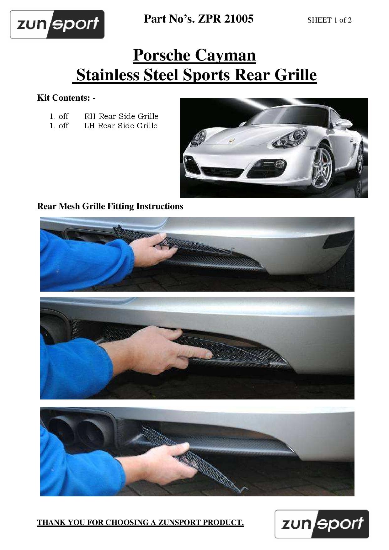 Zunsport Black Rear Grill Set for Porsche Cayman 987.1 (2005-2009) | Perfect Fit Replacement Grille | Enhances Engine Cooling & Sporty Look