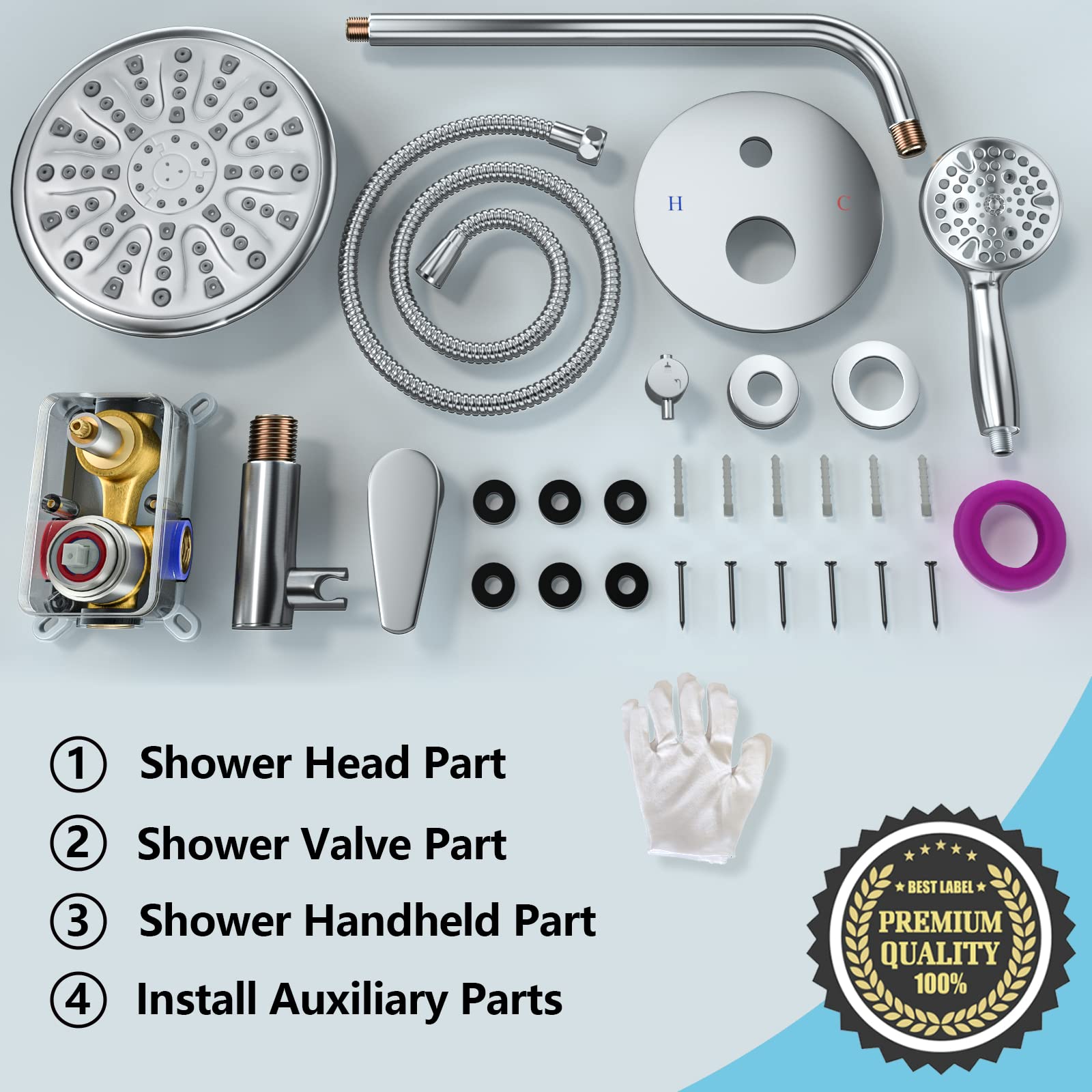 10-Setting Rainfall Shower System Wall Mounted - High Pressure Rain Shower Head with Handheld Sprayer & Valve - Polished Chrome Finish for Bathroom Luxury - Perfect for Spa-Like Showers & Modern Bathroom Upgrades