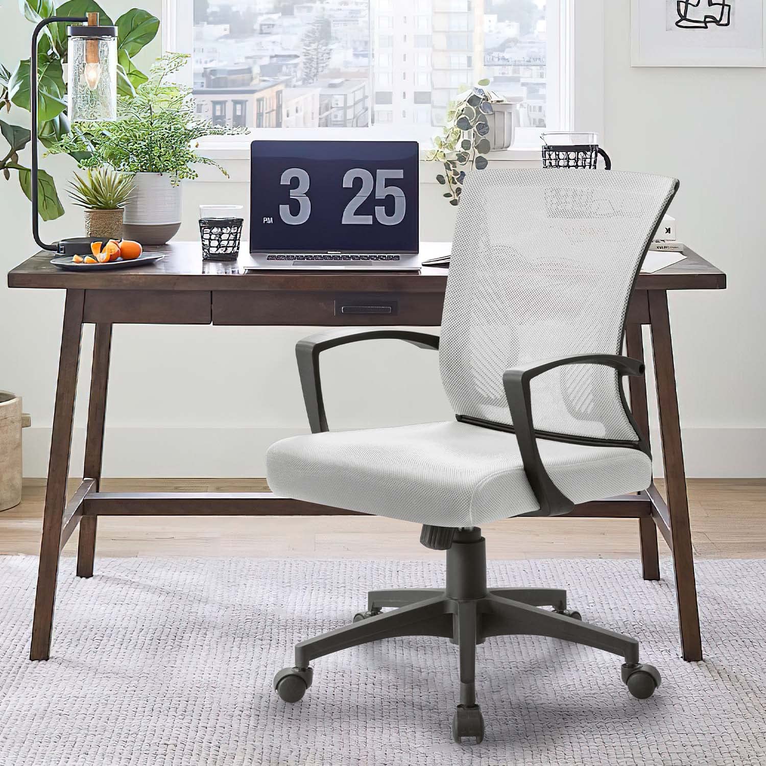 Ergonomic Mesh Office Chair with Lumbar Support - Mid Back Swivel Rolling Computer Desk Chair for Home & Office, Adjustable Armrests (White) - Perfect for Long Work Hours, Gaming & Remote Work