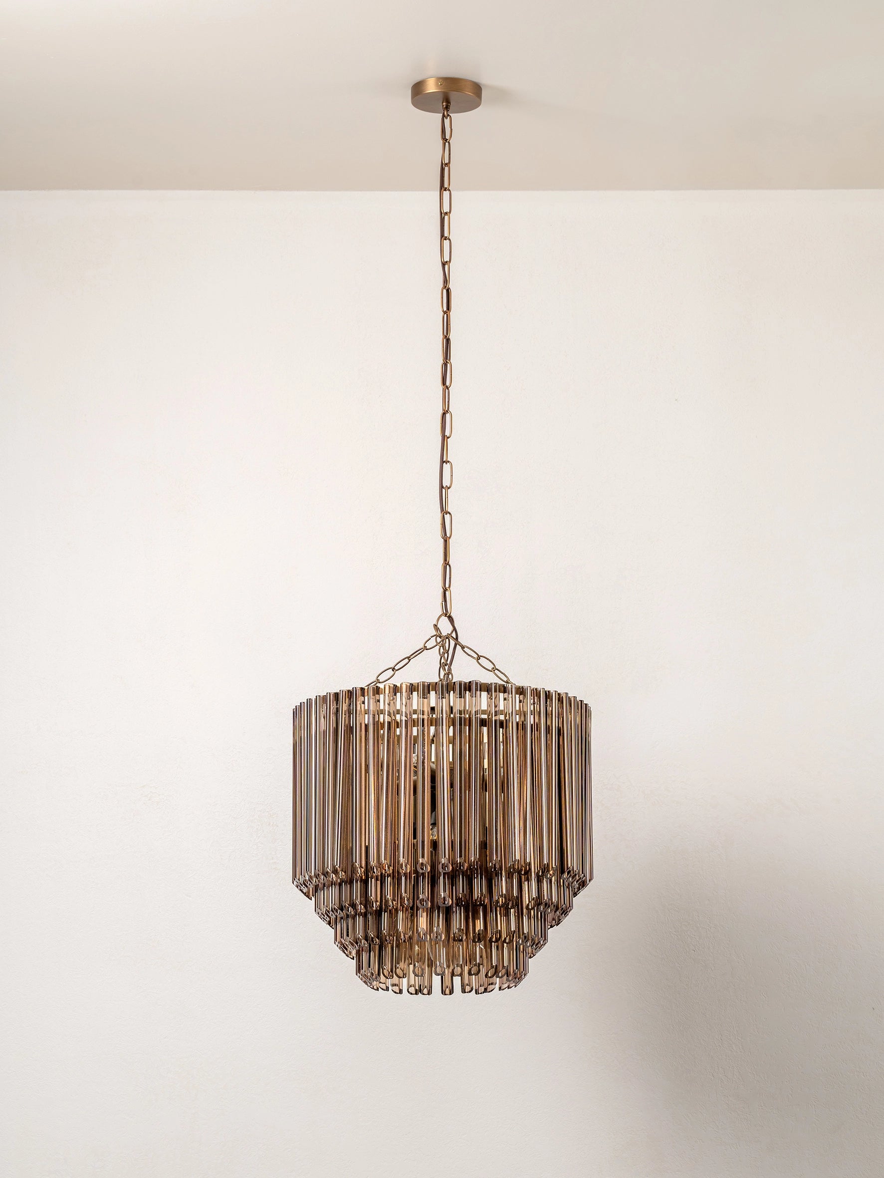 Petalia 9-Light Bronze Chandelier with Smoked Chocolate Glass Tubes - Elegant Dining Room Lighting for Home Decor & Modern Interior Design