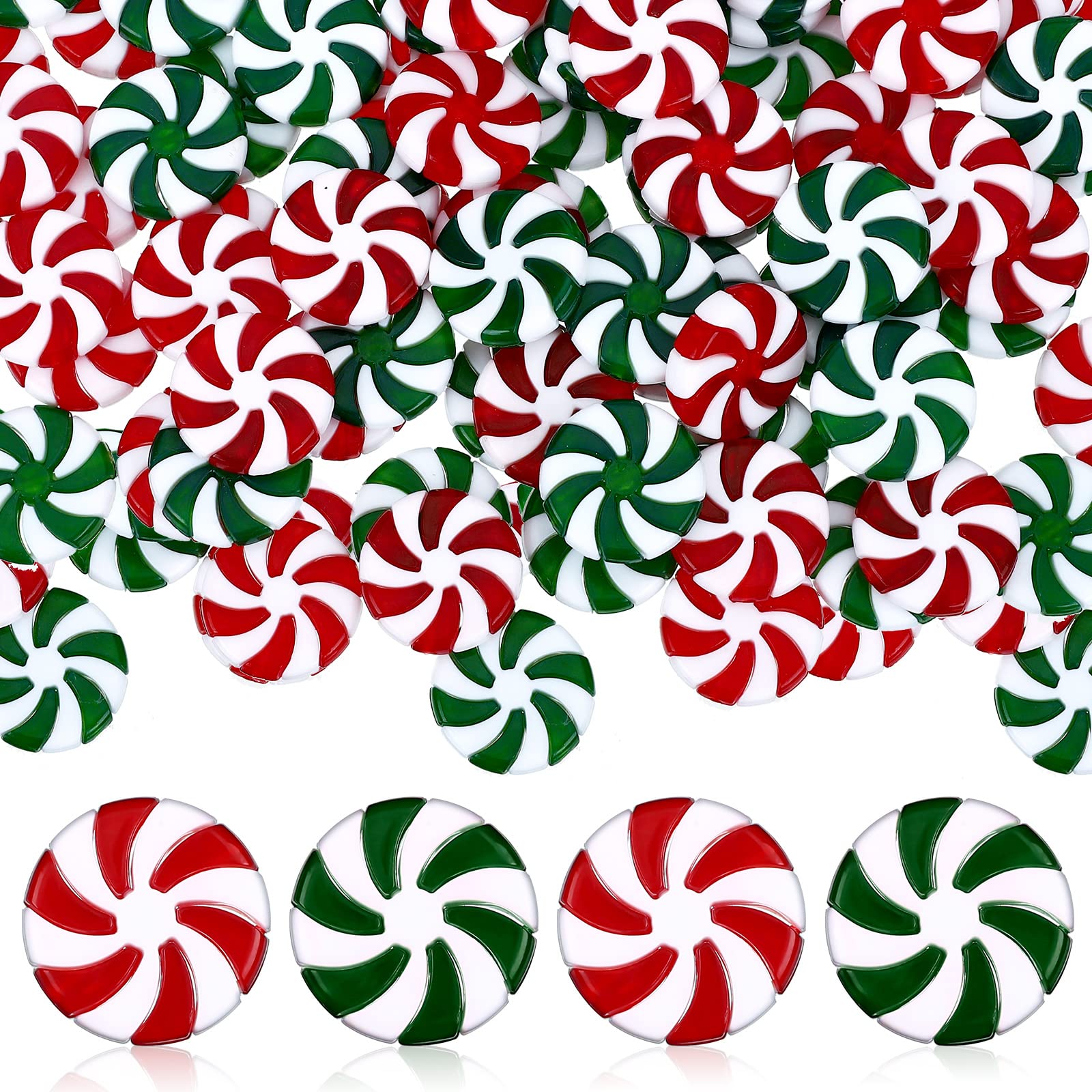 100 Pcs 25mm Artificial Christmas Candy Cane Peppermint Ornaments - Red White & Green White Xmas Tree Decorations for DIY Holiday Crafts - Perfect for Christmas Tree Decor, Home Party, and Gift Wrapping