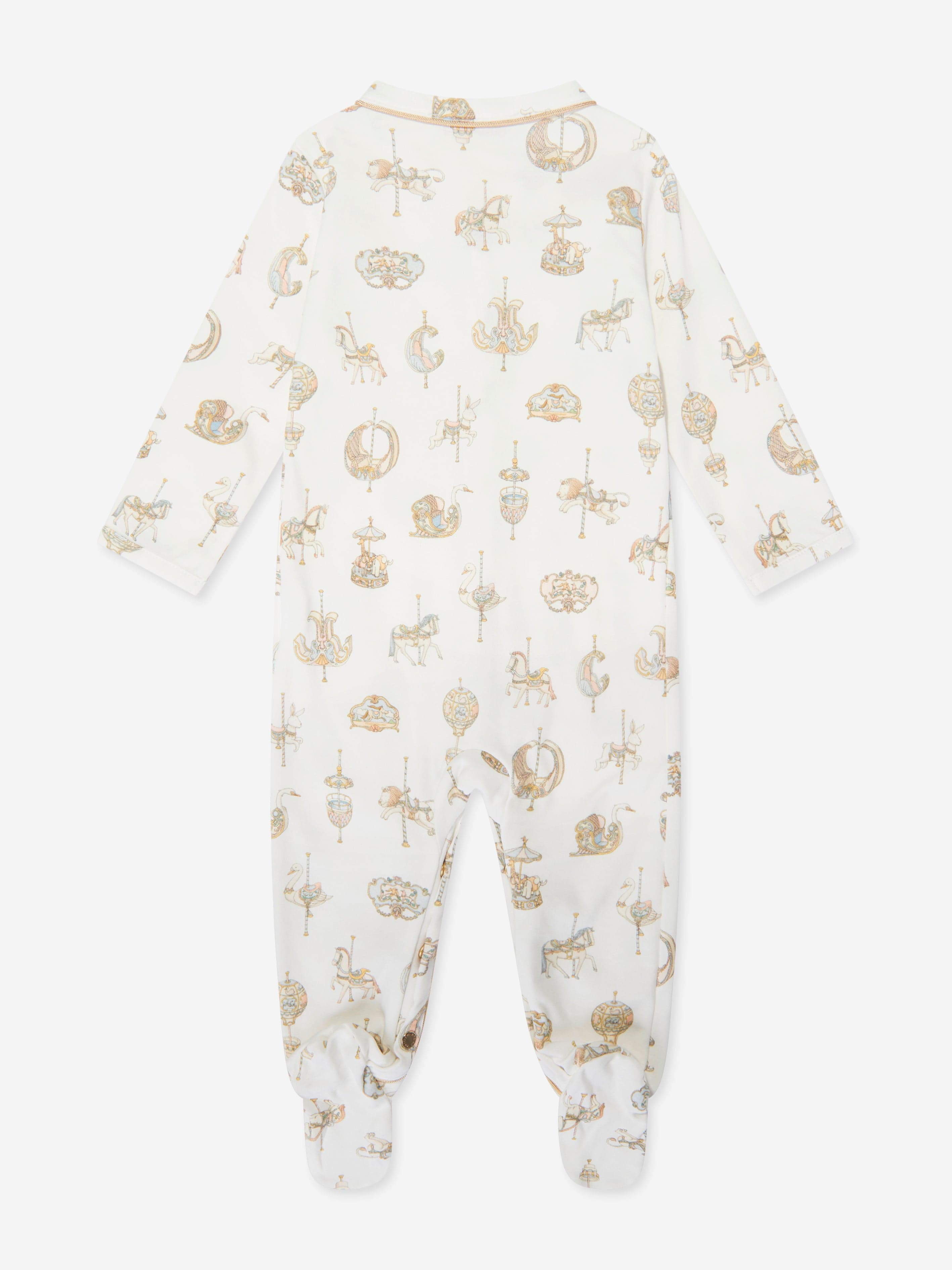Atelier Choux Baby Carousel Classic White Playsuit | Organic Cotton Romper for Newborns & Infants | Perfect for Photo Shoots, Playdates & Special Occasions