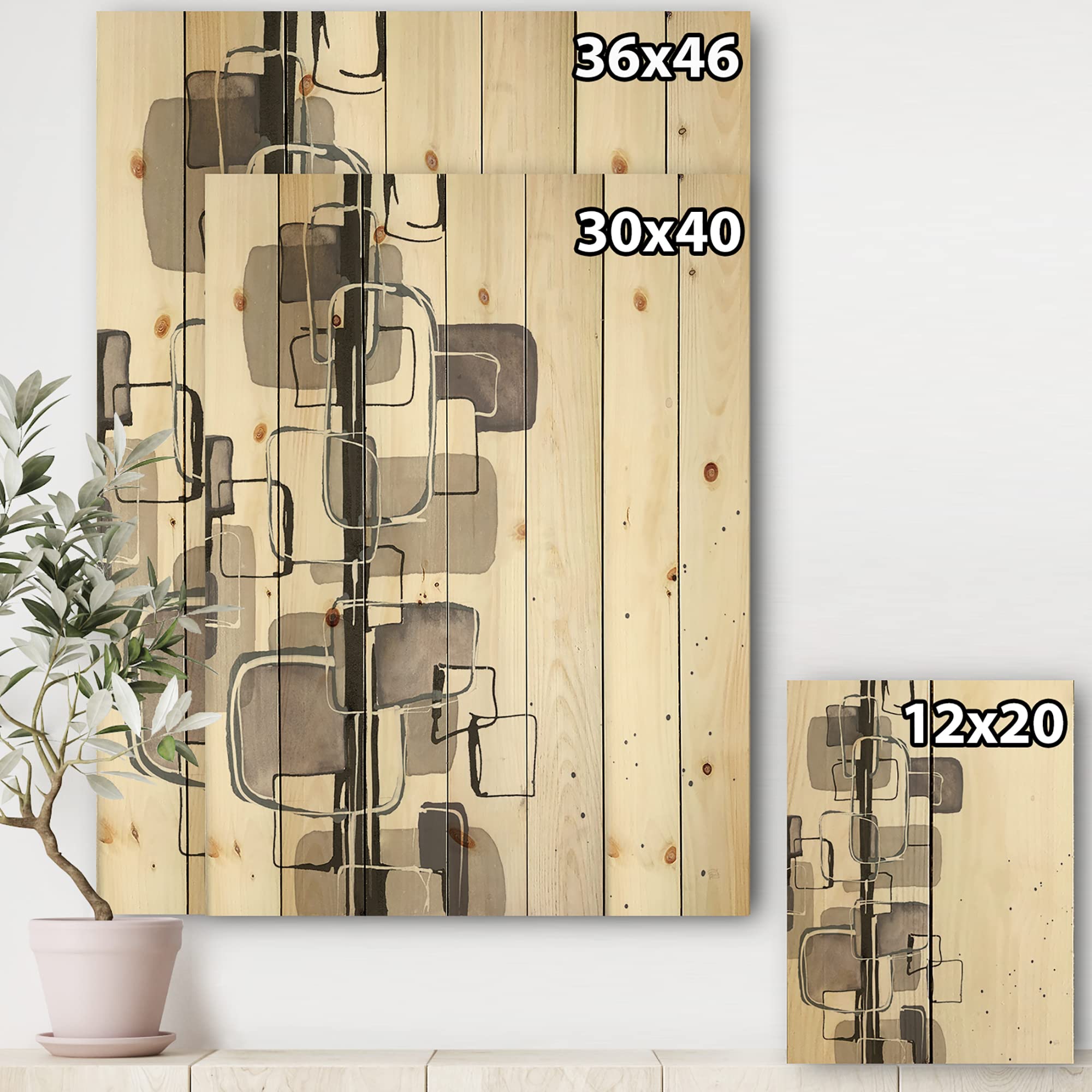 DesignQ Glam Dancing Shape IV Modern & Contemporary Wood Wall Decor - Black Abstract Wood Wall Art Panel - Large Natural Pine Wood Art for Living Room, Bedroom & Office Decor
