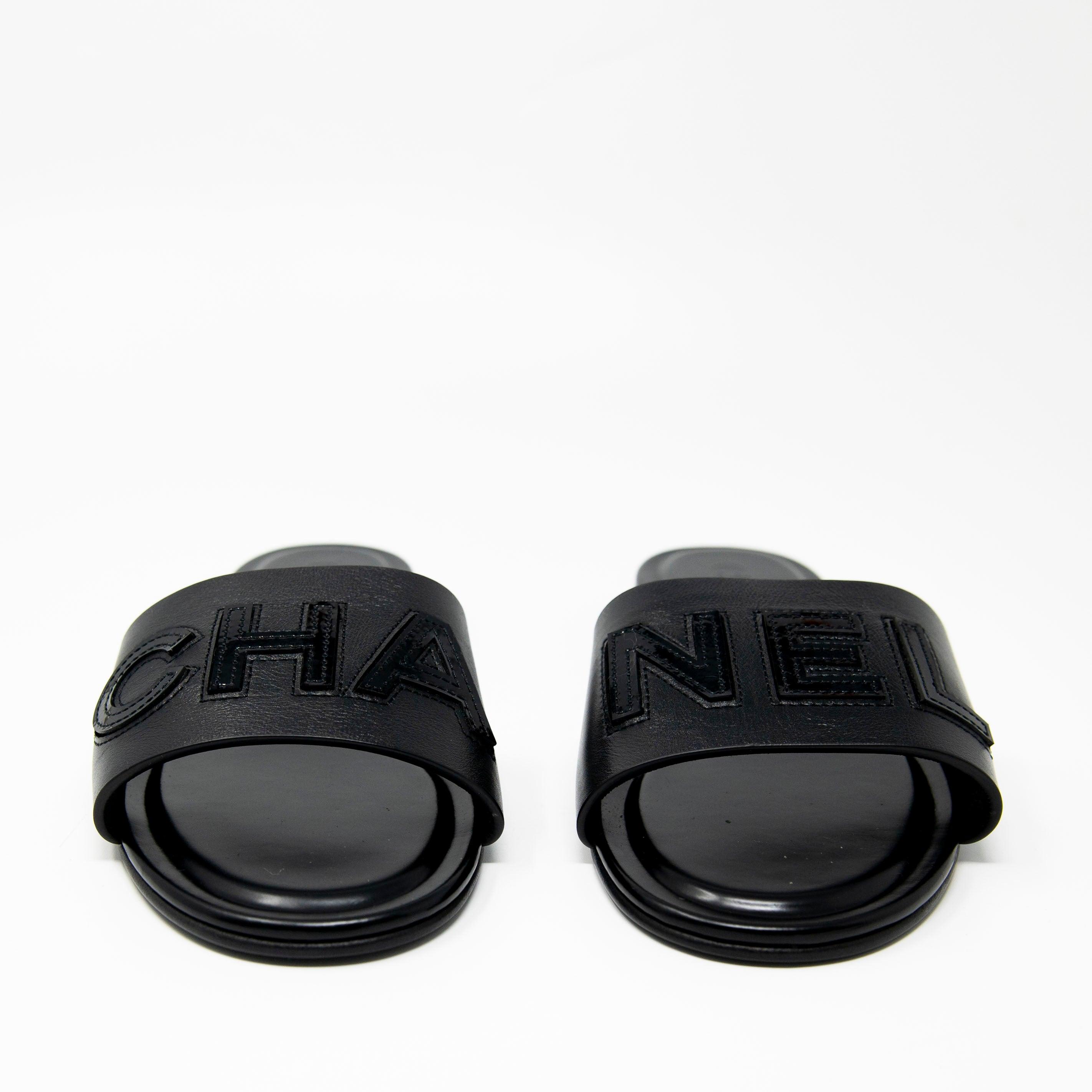 Chanel Black Logo Sandals Size 36 - Luxury Designer Women's Summer Shoes for Beach, Vacation & Evening Outfits