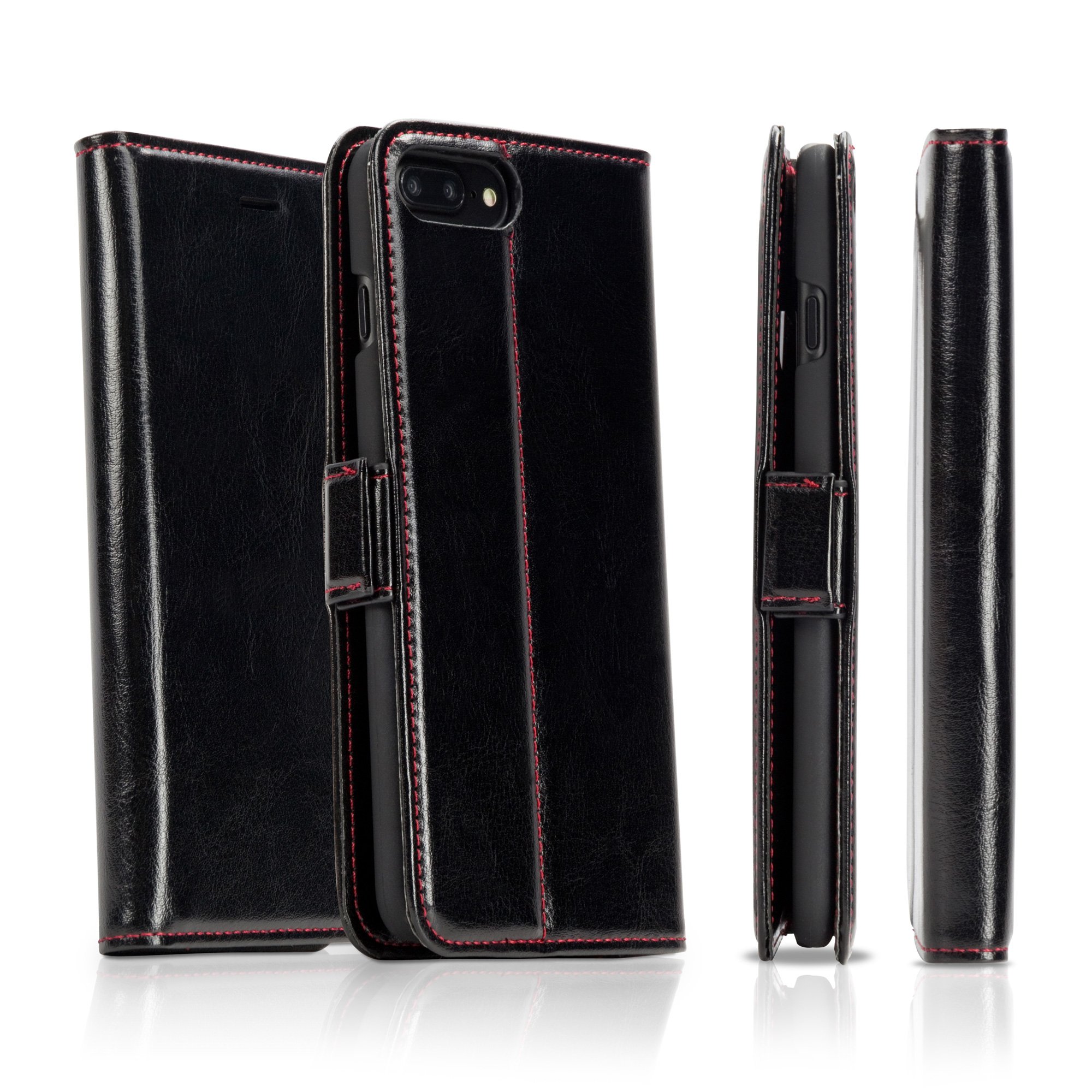 BoxWave Genuine Leather Wallet Case for Apple iPhone 7 Plus - Premium 3 Card Slot Flip Cover with RFID Protection | Perfect for Business Professionals & Daily Use (Nero Black)