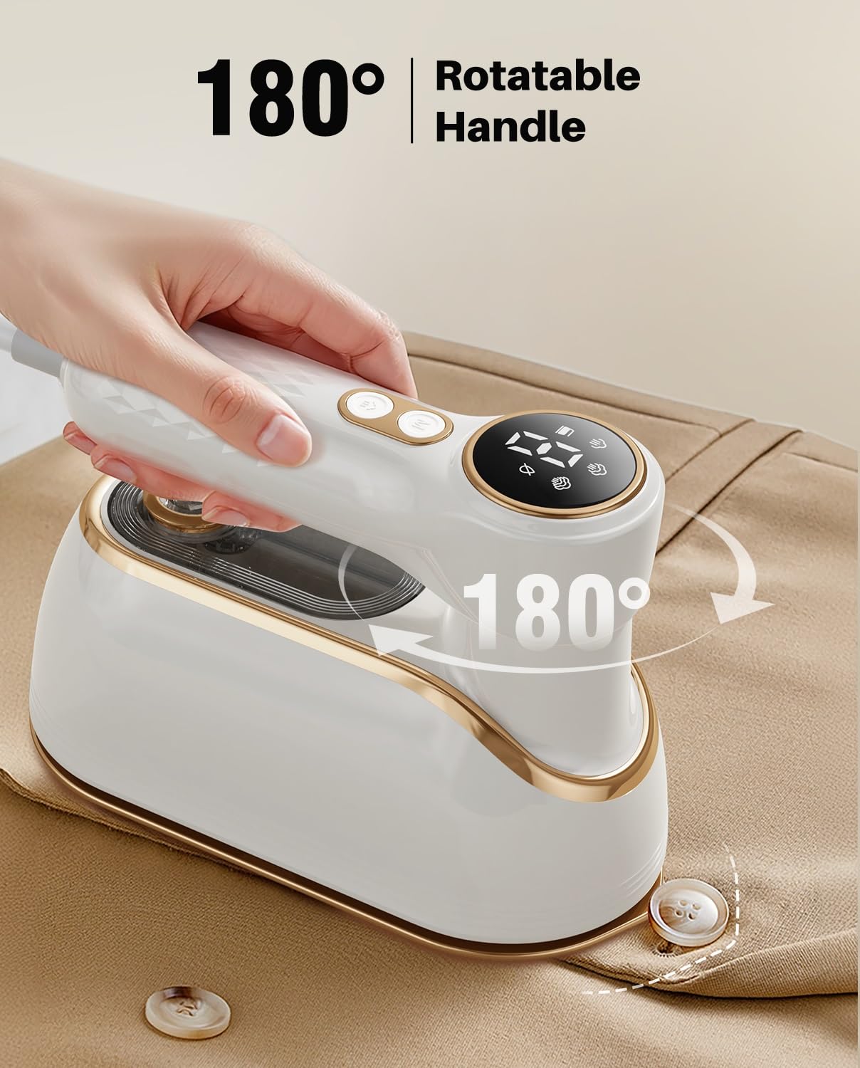 1200W Portable Handheld Garment Steamer - Fast Heating Wrinkle Remover with LCD Display & 4 Modes - 180° Swivel Handle for Home, Dorm, Travel - Perfect for Business Trips, Weddings and Daily Outfits - White