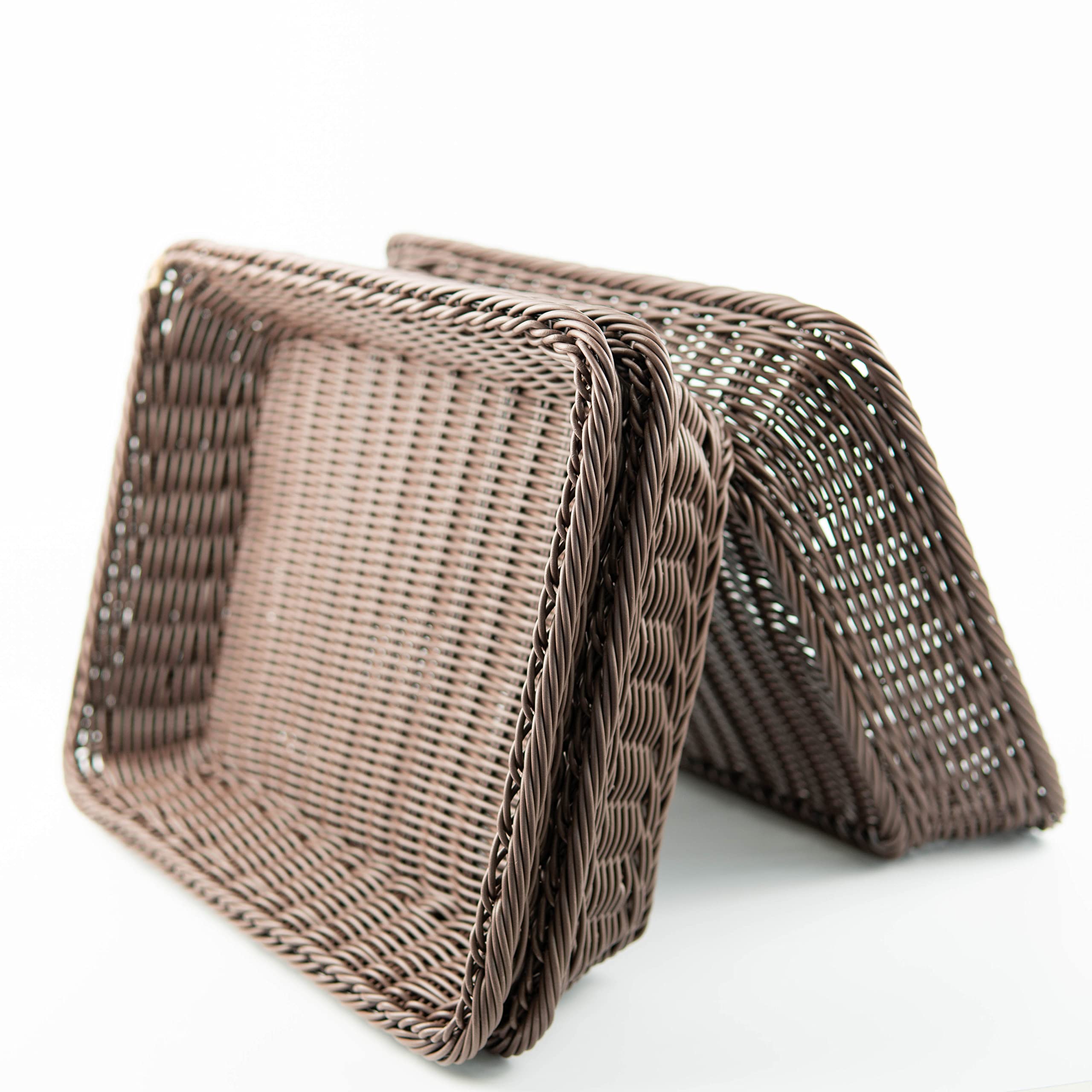 SOLAPOLLO 3-Pack Rectangular Wicker Bread Baskets - Brown Poly Rattan Kitchen Storage & Display Baskets for Bread, Fruits, Pastries | Perfect for Dining Tables, Bakeries, and Farmhouse Decor