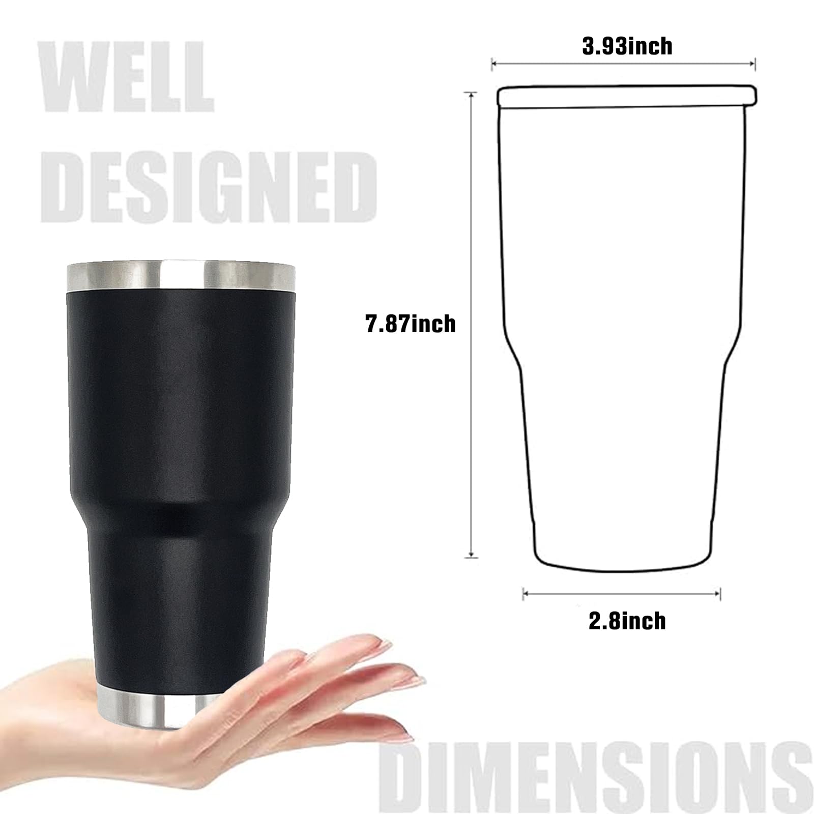 30 oz Insulated Stainless Steel Travel Coffee Mug with Lid & Straw - Double Wall Vacuum Insulated Tumbler for Hot & Cold Drinks - Powder Coated Durable Design - Perfect for Office, Commuting, Camping & Outdoor Activities (Black, 12 Pack)