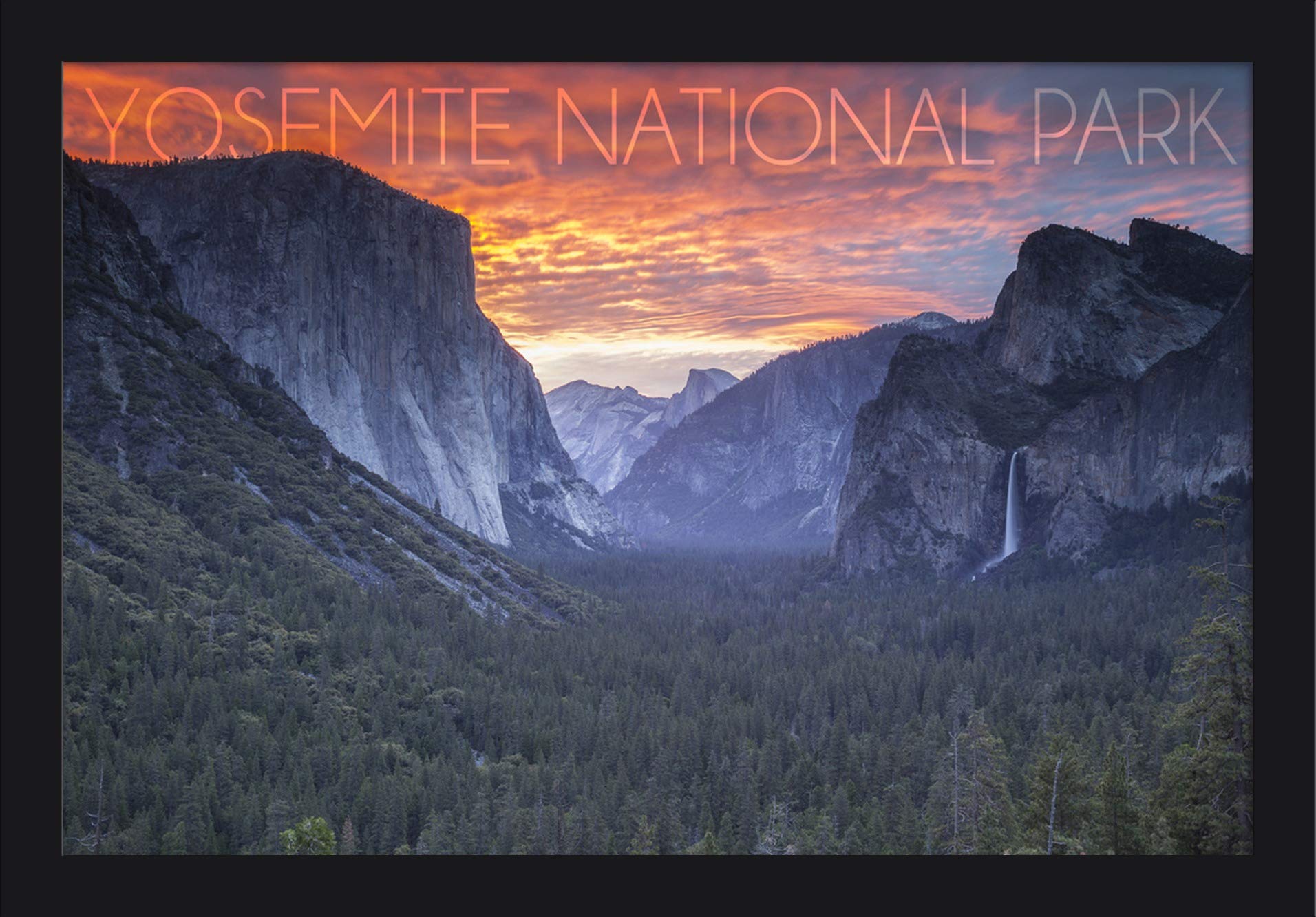 Yosemite National Park California Sunset Valley Landscape Art Print - 16x24 Inch Giclee Fine Art on Recycled Wood Frame in Black - Perfect for Living Room, Bedroom or Office Wall Decor