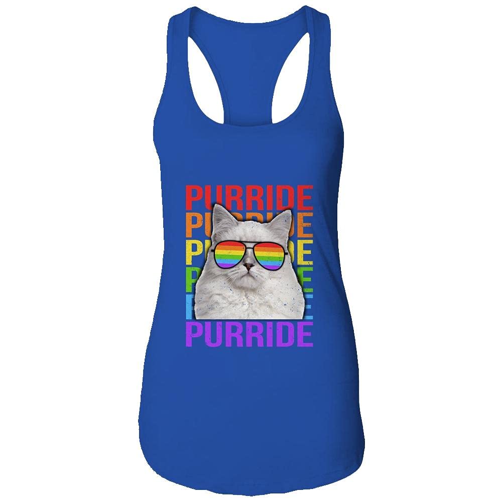 Women's LGBT Pride Rainbow Cat Lover Funny Racerback Tank Top - Cute Gay Pride Shirt for Lesbian, Bisexual & LGBTQ+ Support - Perfect for Pride Parades, Cat Lover Events & Casual Wear