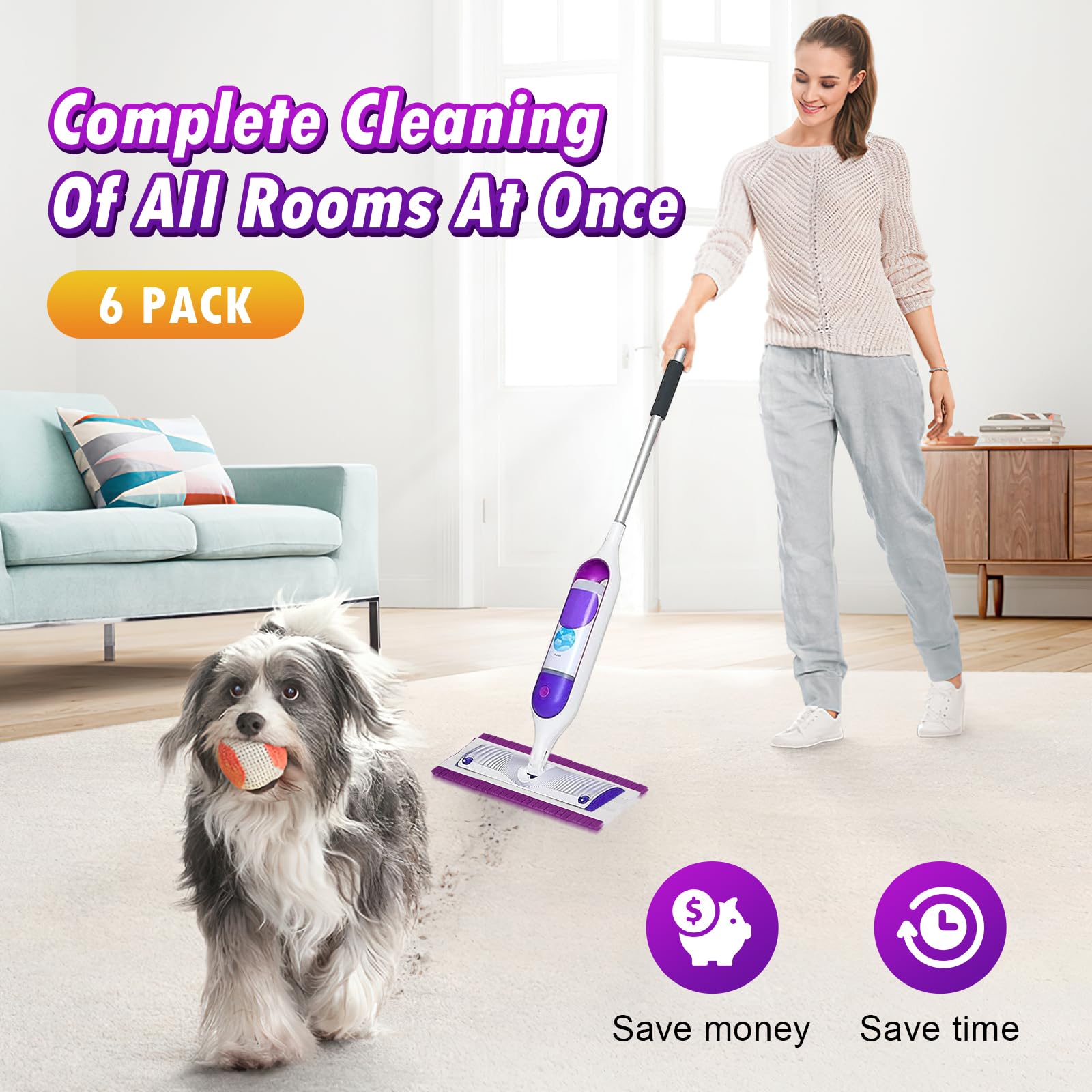 6 Pack Washable & Reusable Spray Mop Pads for Swiffer Power Mop - Multi-Surface Floor Cleaning Refills for Wood, Tile & Hardwood Floors - Perfect for Kitchen, Bathroom & Pet Area Cleaning