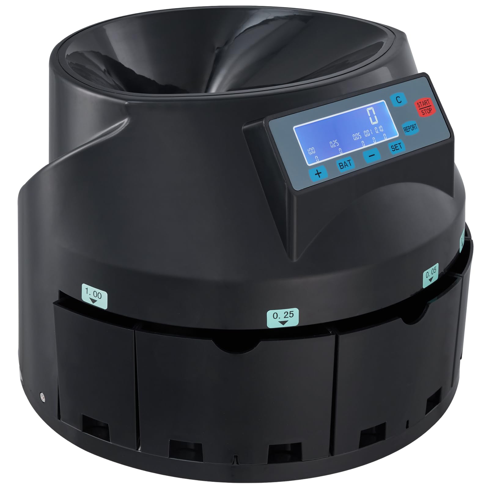 VEVOR Coin Counter & Sorter Machine with LCD Display - High Speed 300 Coins/min, 2000 Coin Capacity for US Currency (Pennies, Nickels, Dimes, Quarters & $1 Coins) - Includes 5 Sorting Bins & Tubes - Perfect for Banks, Retail Stores & Cash-Intensive Businesses