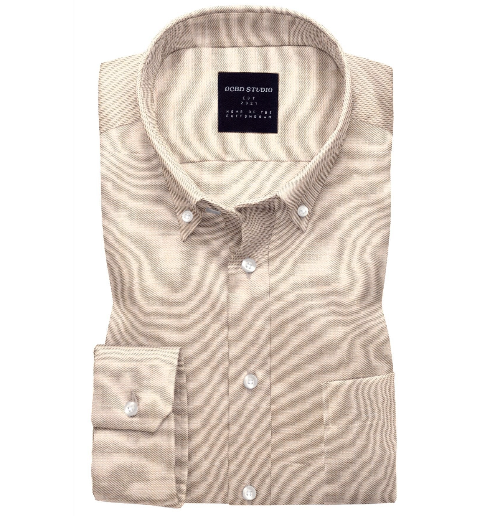Classic Oxford Button Down Long Sleeve Shirt for Men - Tan Casual Dress Shirt - Perfect for Office, Business Meetings & Smart Casual Outfits