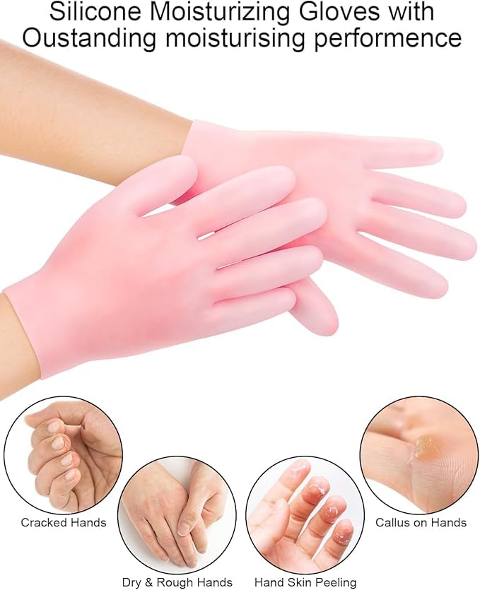 **Moisturizing Silicone Socks & Gloves Set (1 Pair Each) for Dry Cracked Hands & Feet – Intensive Hydration, Callus Treatment & Skin Repair – Softens Rough Skin – Perfect for Overnight Spa Care & Winter Hand Foot Care**