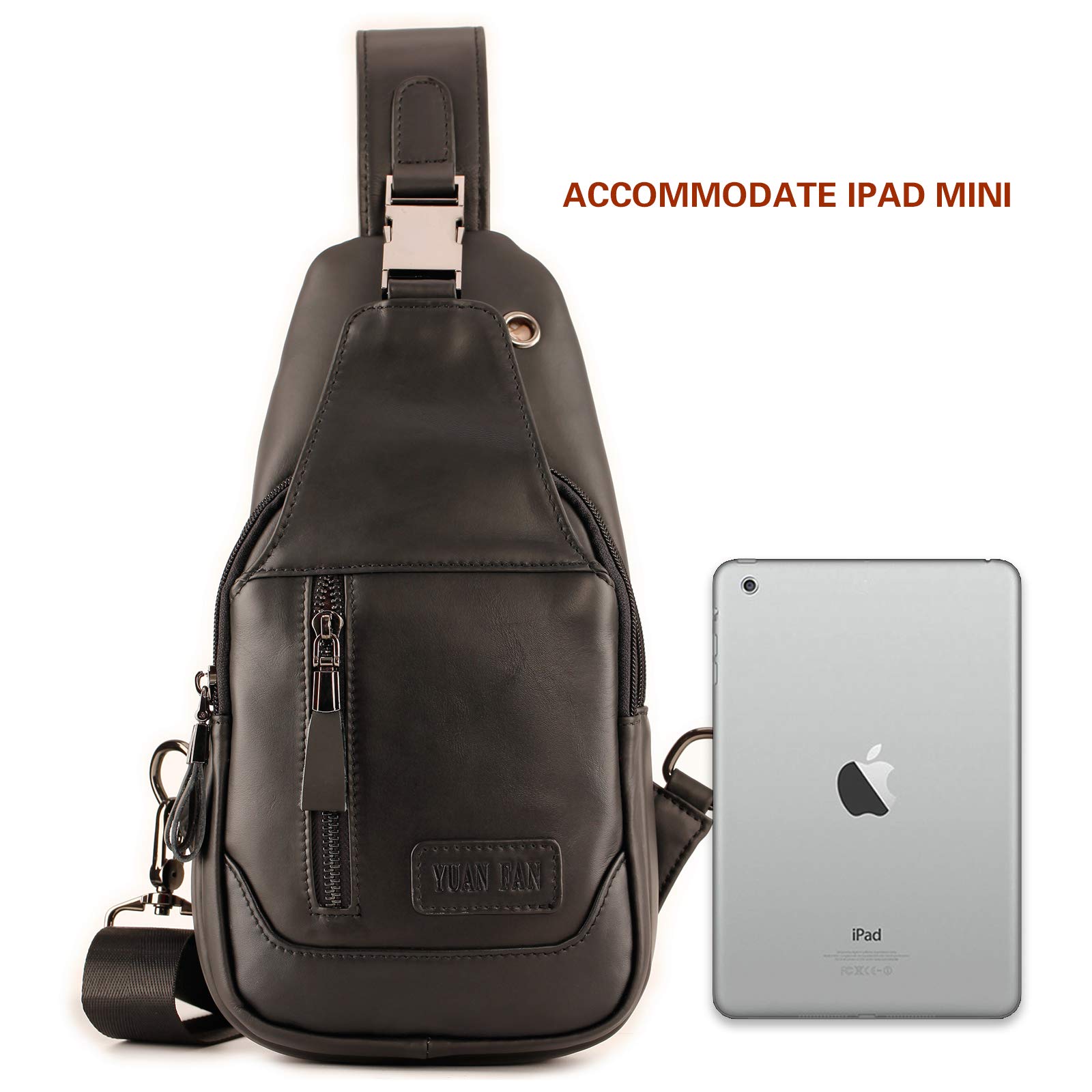 YUAN FAN Genuine Leather Crossbody Sling Bag for Men - Compact Travel Chest Shoulder Backpack for Outdoor Sports, Hiking & Daily Commute