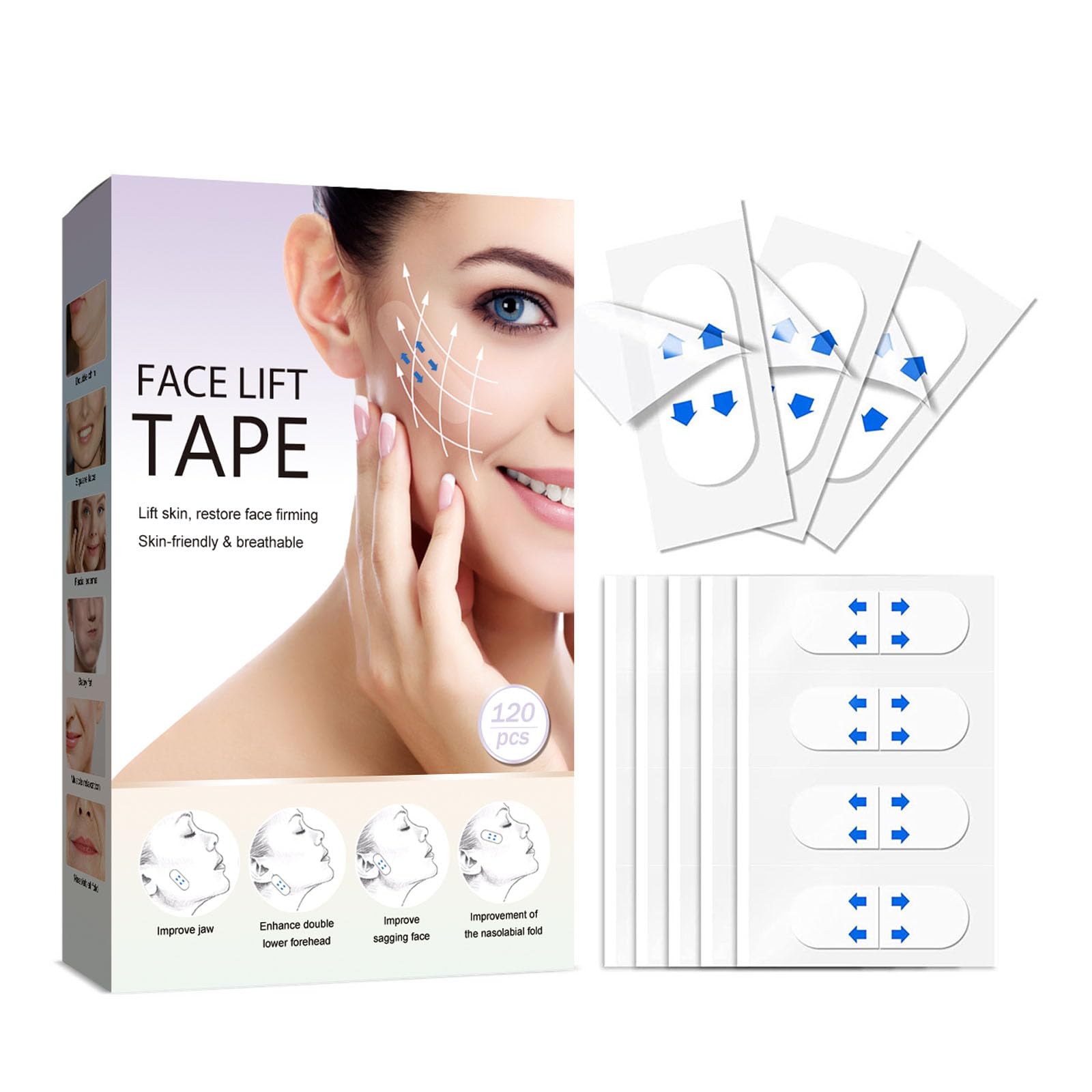 Instant Face Lift Tape - Invisible Skin Tightening Stickers for Sagging Skin, Double Chin, Eyes & Jowls (120pcs) - Perfect for Special Occasions, Photos & Everyday Youthful Look