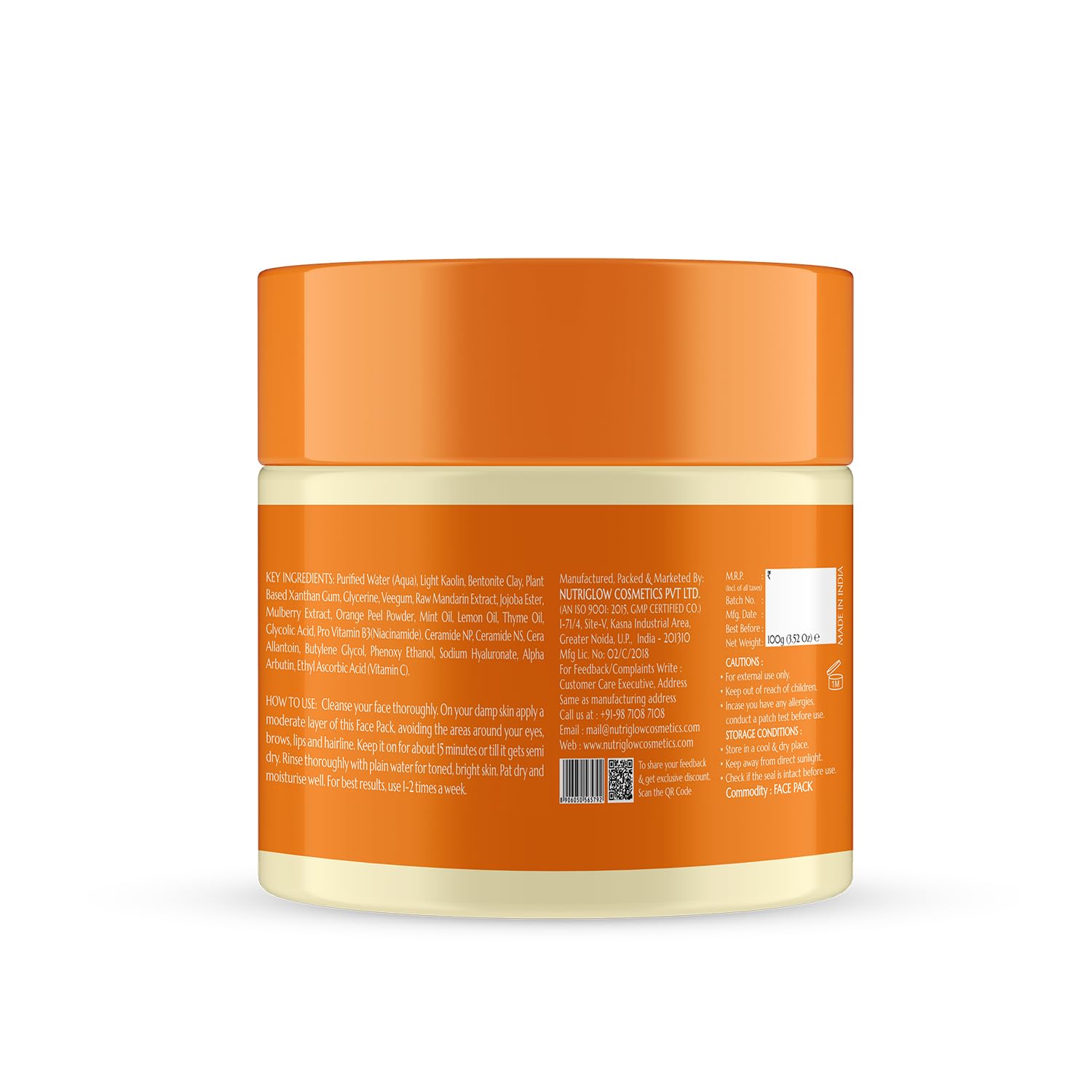 NUTRIGLOW Advanced Organics Vitamin C Brightening Face Mask for Dull Skin - Reduces Pigmentation & Dark Spots with Niacinamide, 100g | Glowing Skin Care for Daily Use & Special Occasions