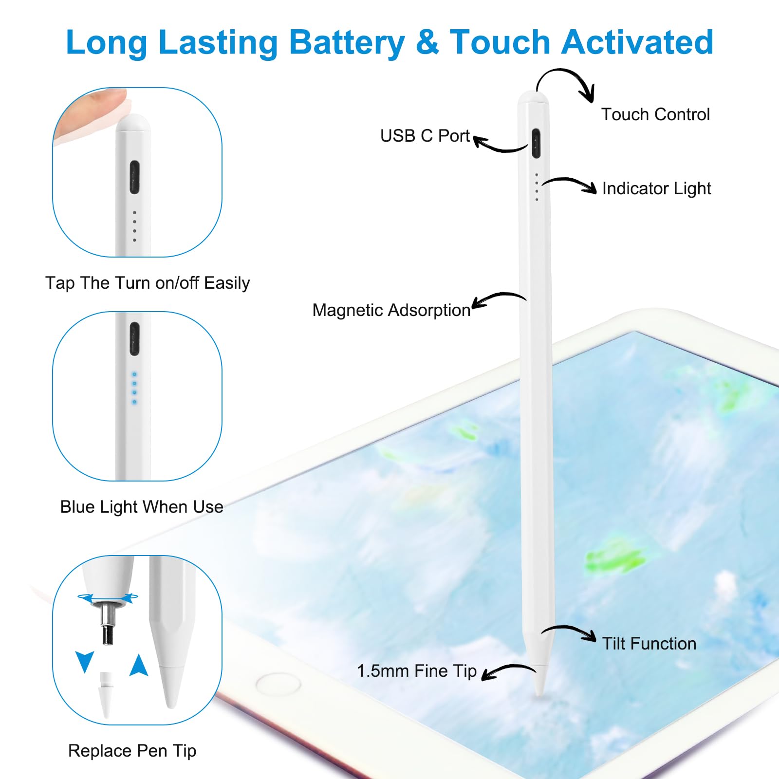 Premium Stylus Pen for iPad 9th & 10th Generation - Apple Pencil Alternative with Palm Rejection Technology, Compatible with 2018-2024 iPad Models (10/9/8/7 Gen, Pro 11/12.9, Air 5th Gen) - Cream White - Perfect for Digital Art, Note-Taking & Professional Design Work