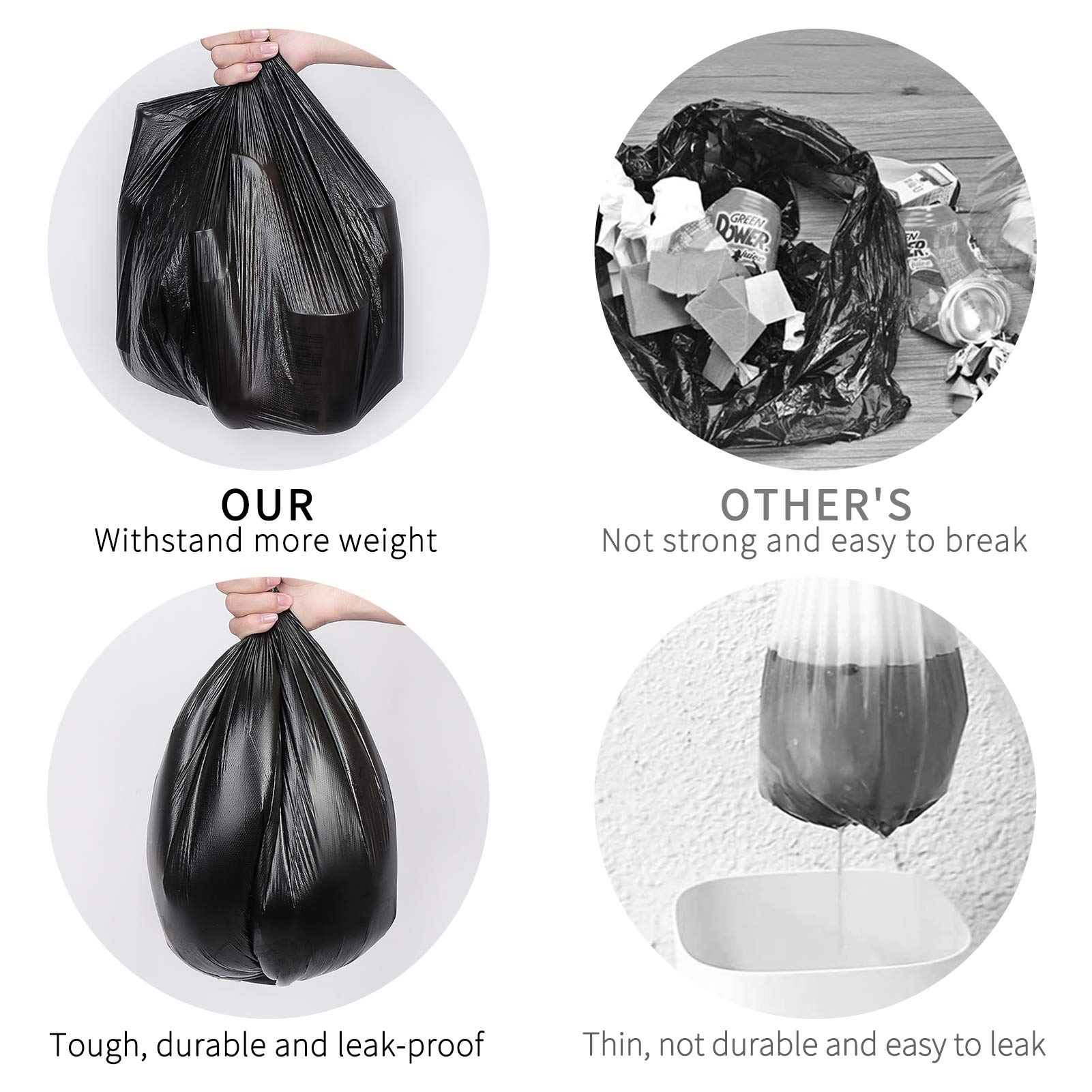 PetsHome Extra Thick Leak Proof Trash Bags - 100 Count 6 Gallon Garbage Bags for Home & Office Waste Bins | Heavy Duty Rubbish Bags for Kitchen, Bathroom & Pet Waste Disposal