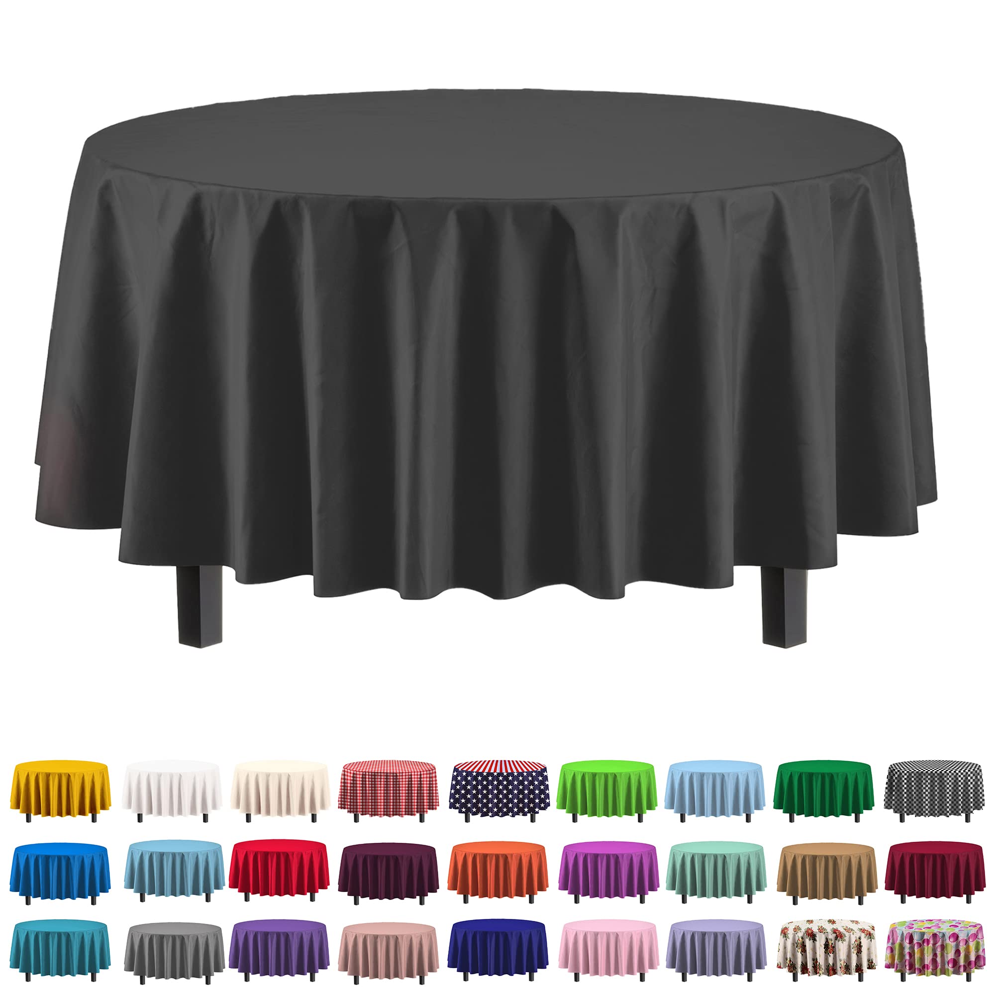 Premium 6-Pack Black Plastic Tablecloth - 84 Inch Round Disposable Table Cover for Parties, Picnics & Outdoor Events - Waterproof & Wrinkle-Resistant