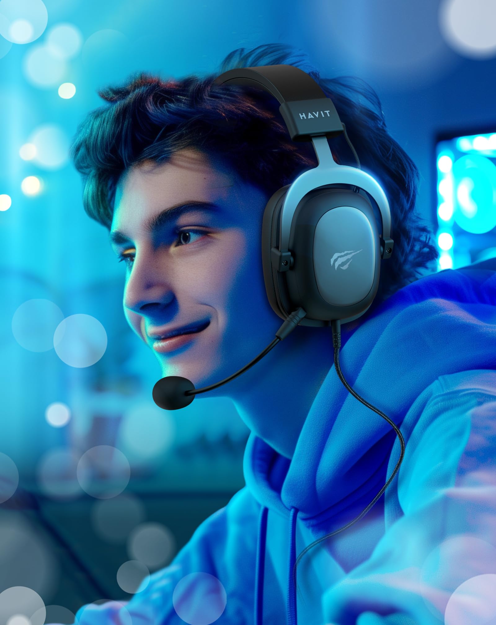 Havit H2002D Gaming Headset with 50MM Drivers & Mic - Noise Cancelling Over-Ear Headphones for PS5, PS4, PC - Durable Aluminum Frame - Perfect Valentine's Gift for Gamers & Men (Great for FPS, Racing & Online Gaming)