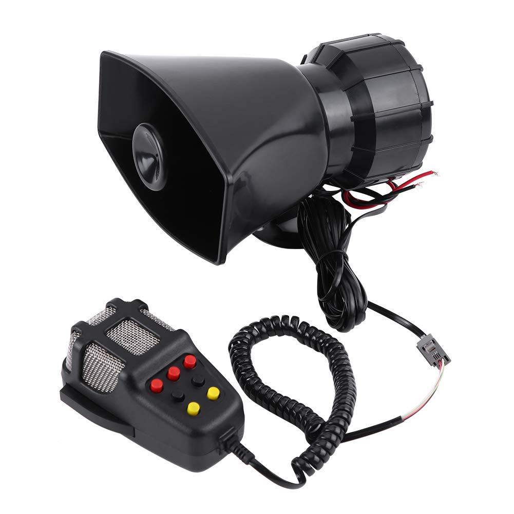 Acouto 7-Sound Car Siren Speaker with Microphone - Universal Vehicle Warning Alarm & Loudspeaker for Emergency, Security, and Public Safety Use